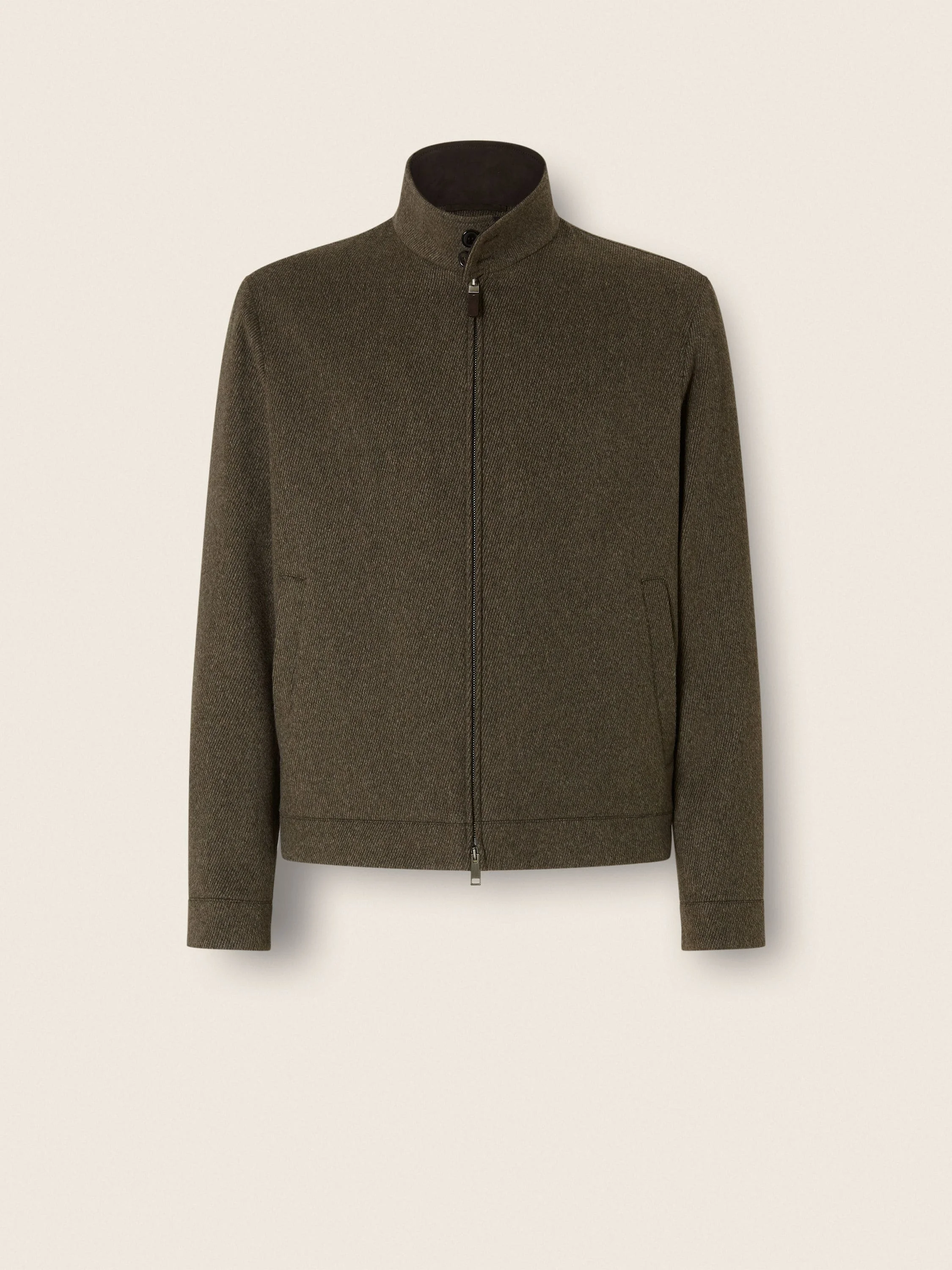 DARK OLIVE GREEN MÉLANGE WOOL AND CASHMERE BLOUSON - 1