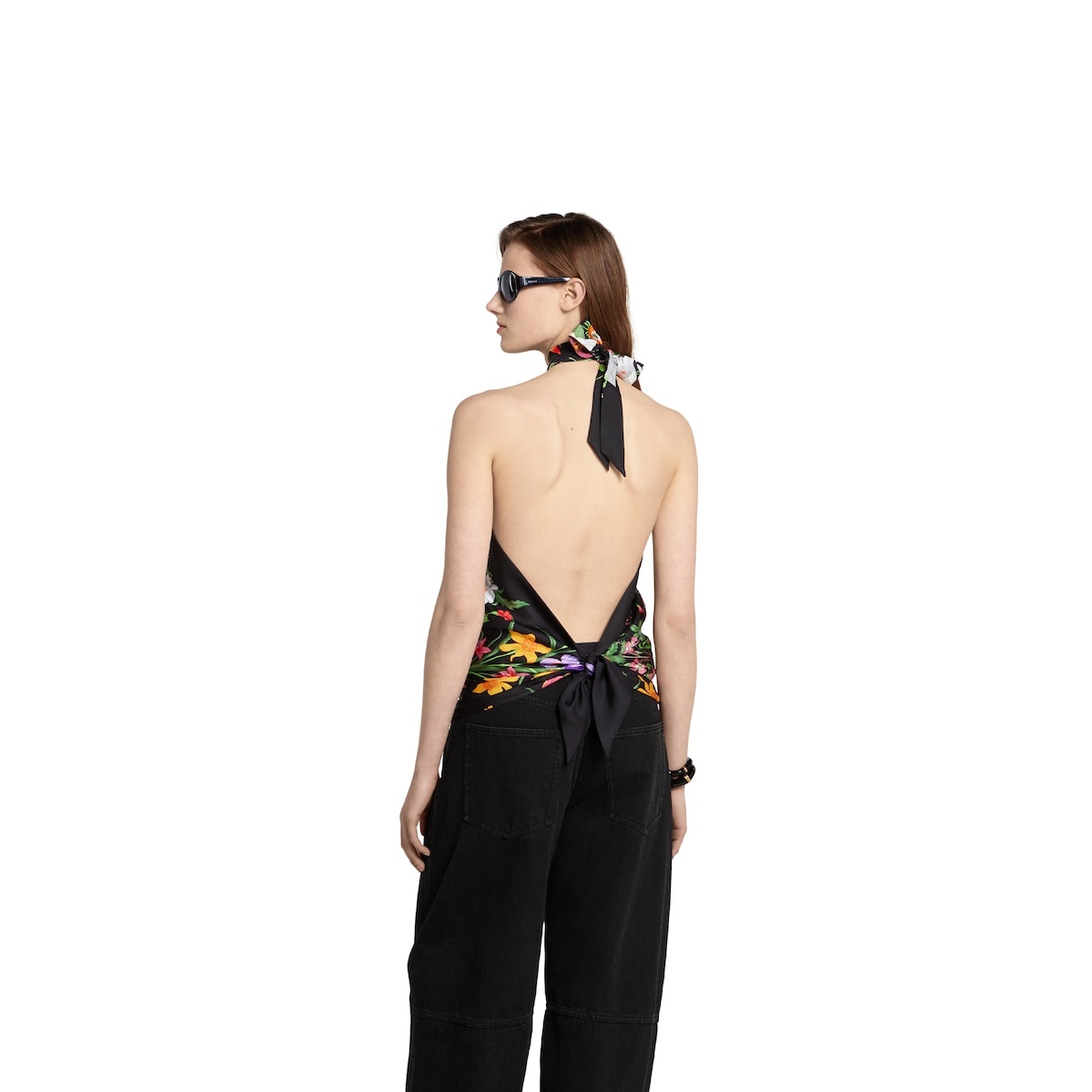 Self-tie silk twill halter top 4