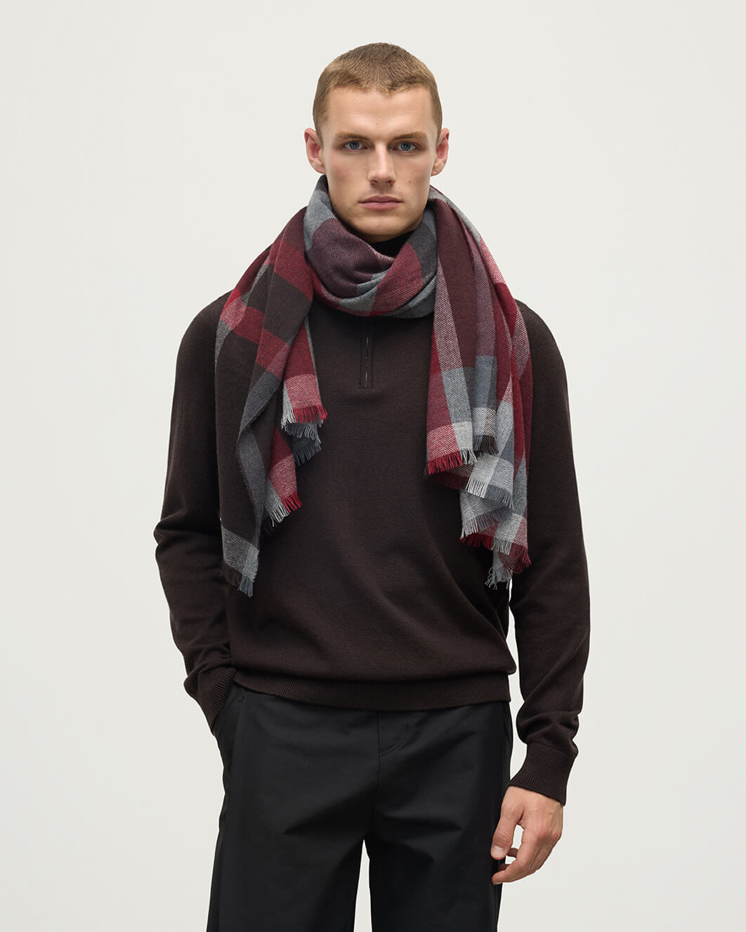 Madras Check Red Cashmere Stole - 2