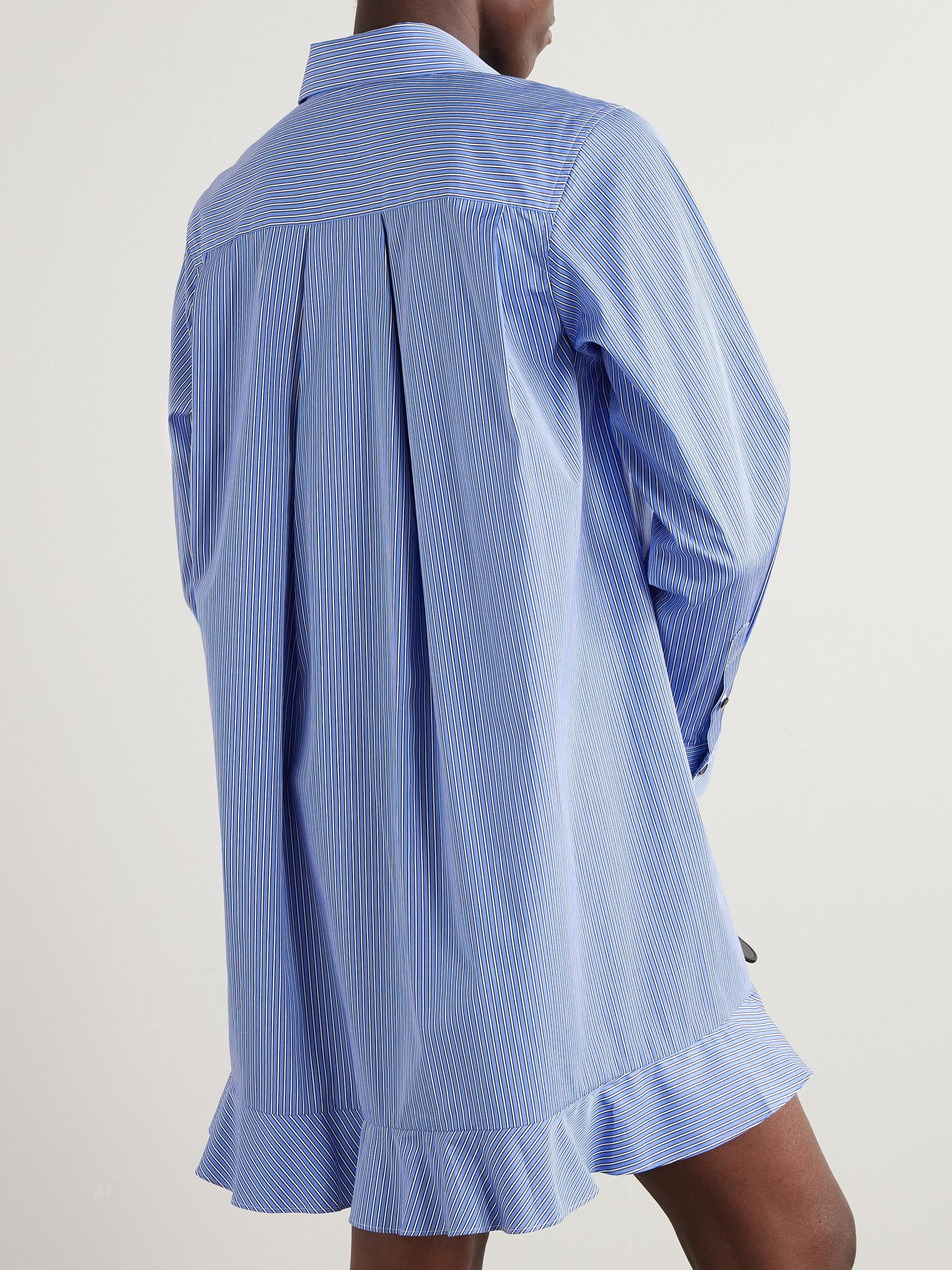 Striped paneled poplin shirt dress Blue - 3