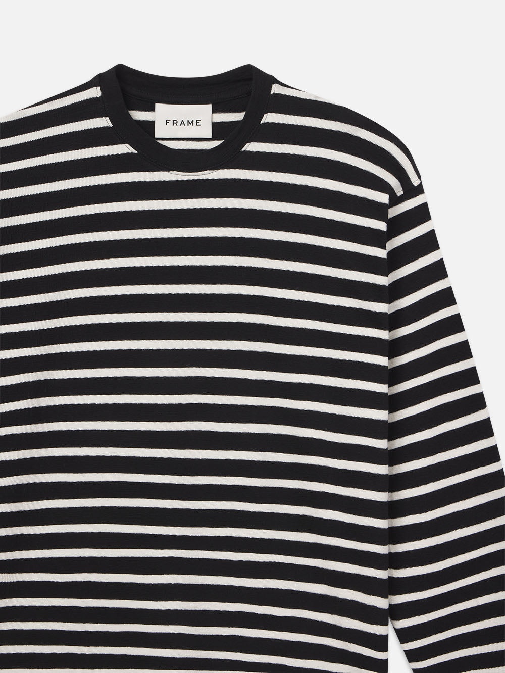 Long Sleeve Relaxed Striped Tee in Black/Off White - 2