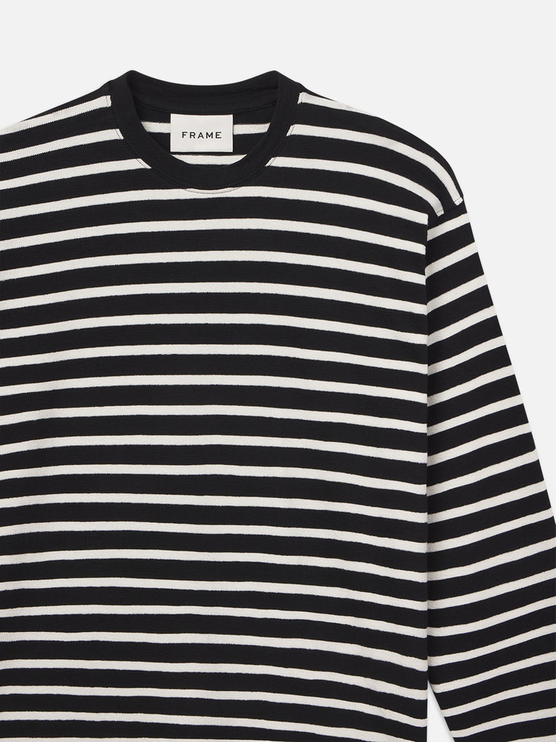 FRAME Long Sleeve Relaxed Striped Tee in Black/Off White outlook