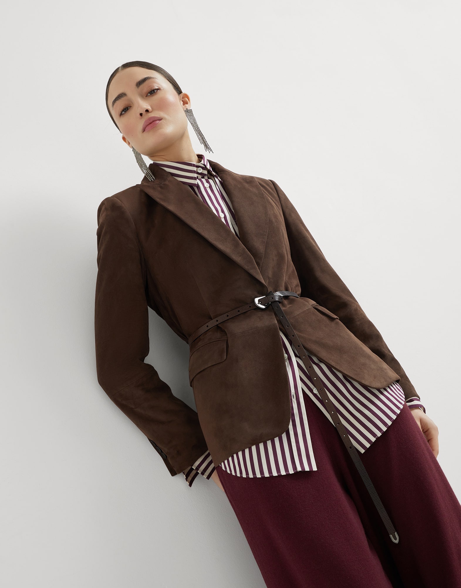 Suede blazer with monili - 4
