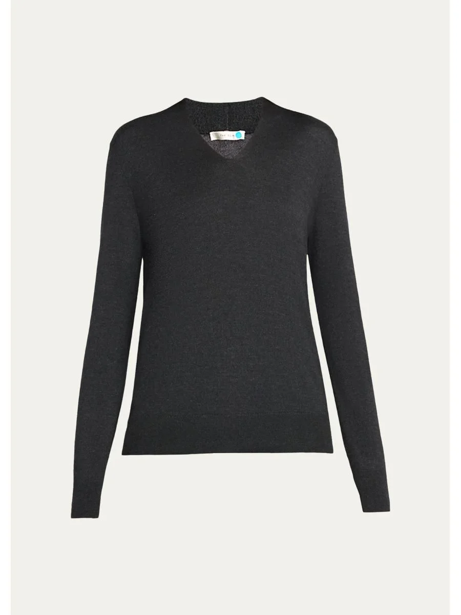 Piro Cashmere-Silk Fine Knit V-Neck Sweater - 1