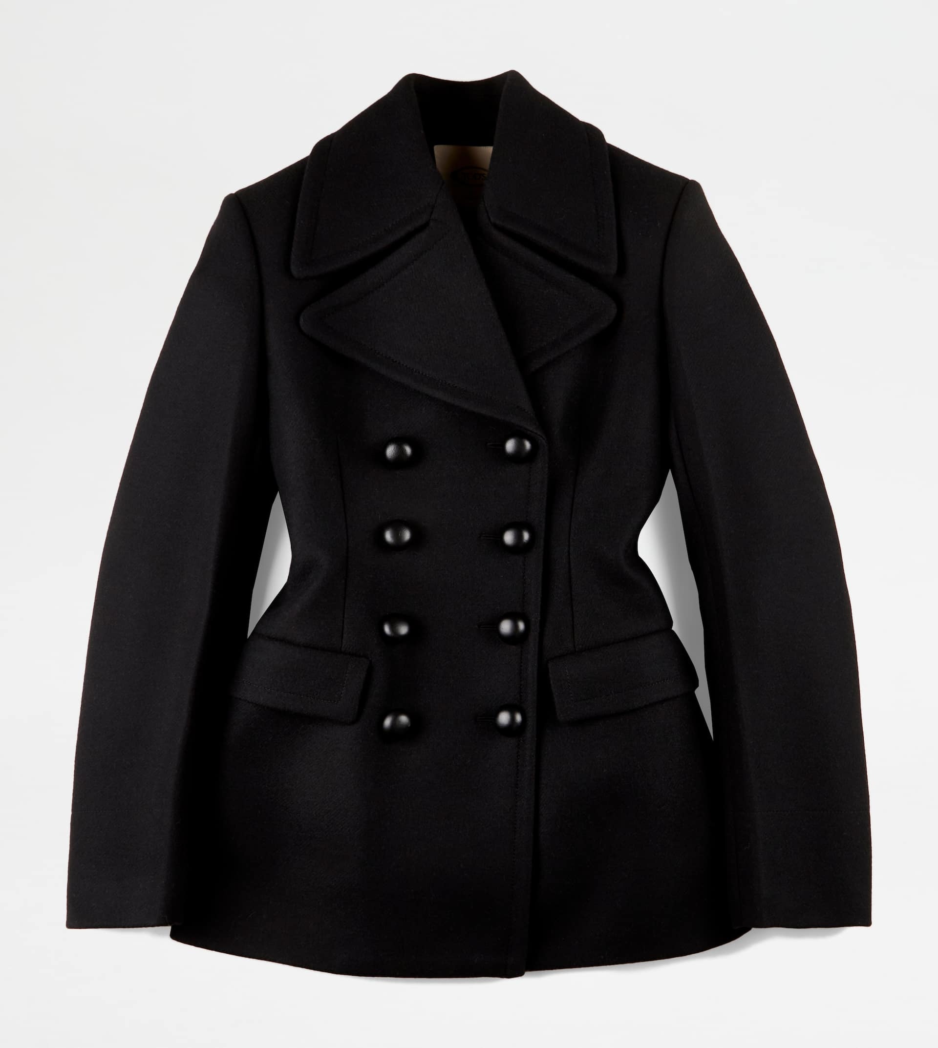 WOOL BLEND PEACOAT - BLACK - 1