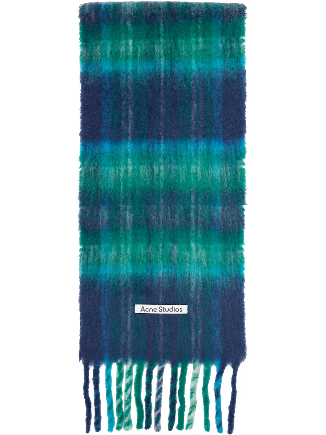Navy & Green Mohair Check Scarf - 1