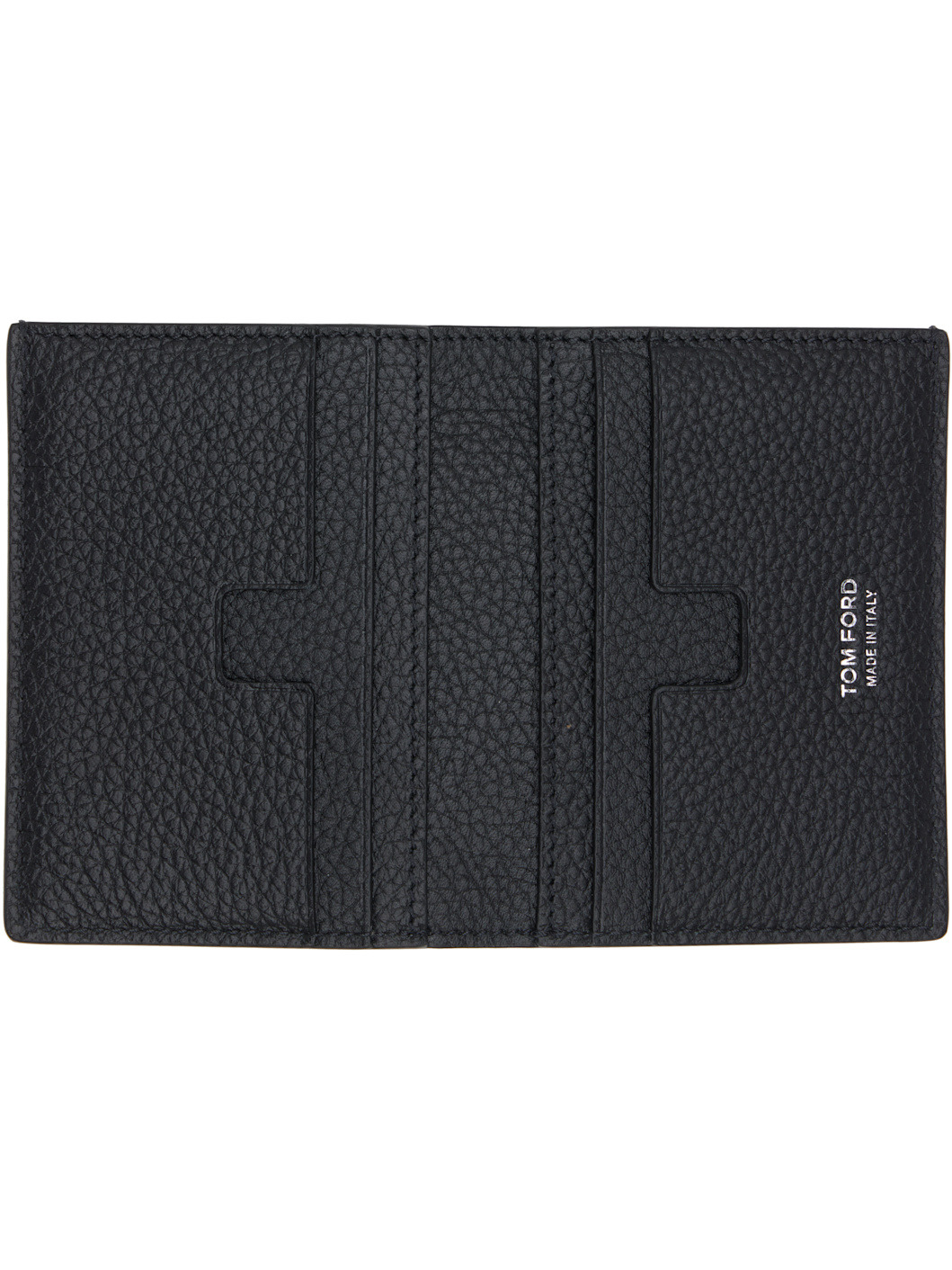 Black Grain Leather Folding Card Holder - 3