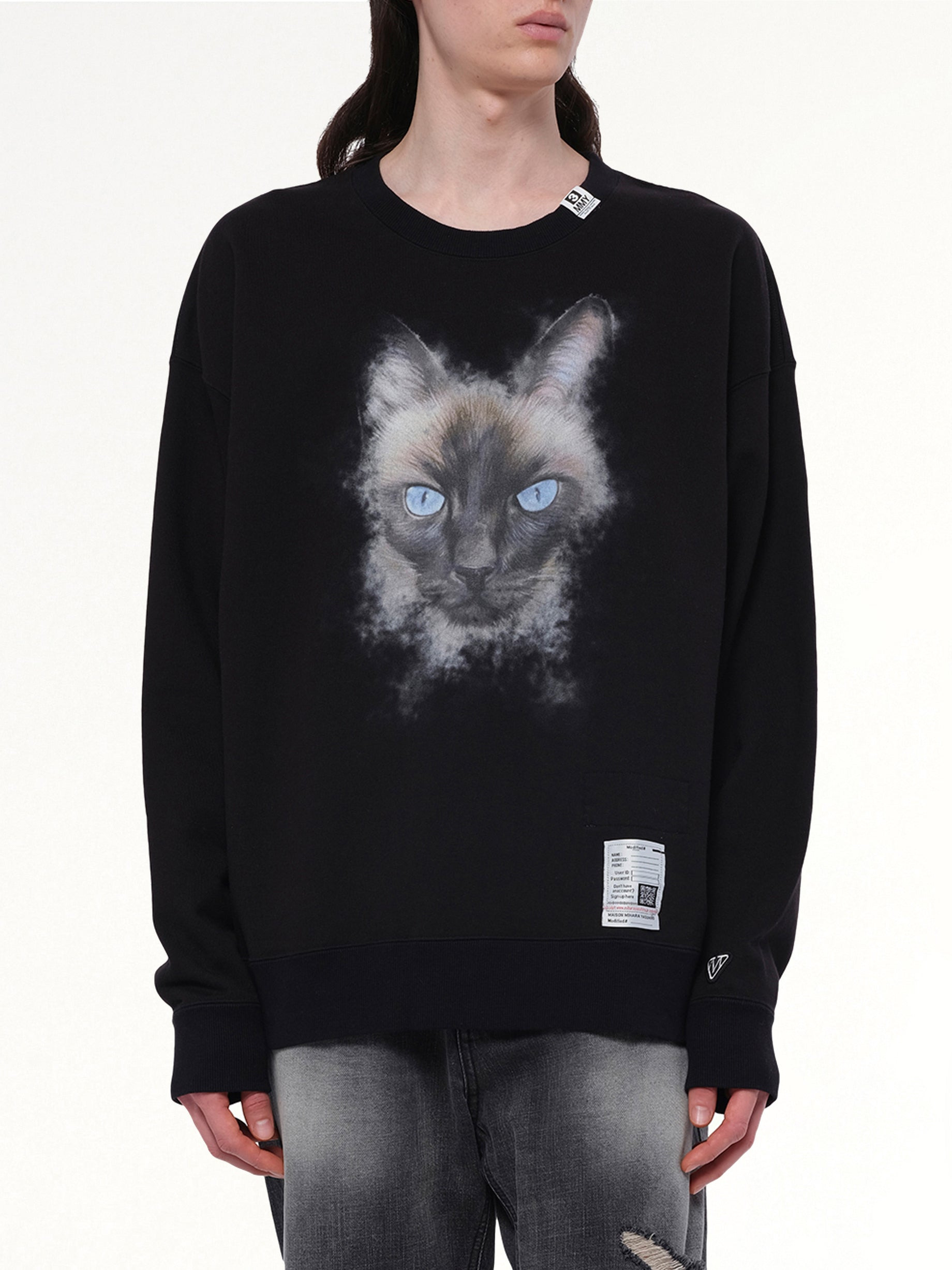 Cat Printed Pullover in Black - 6
