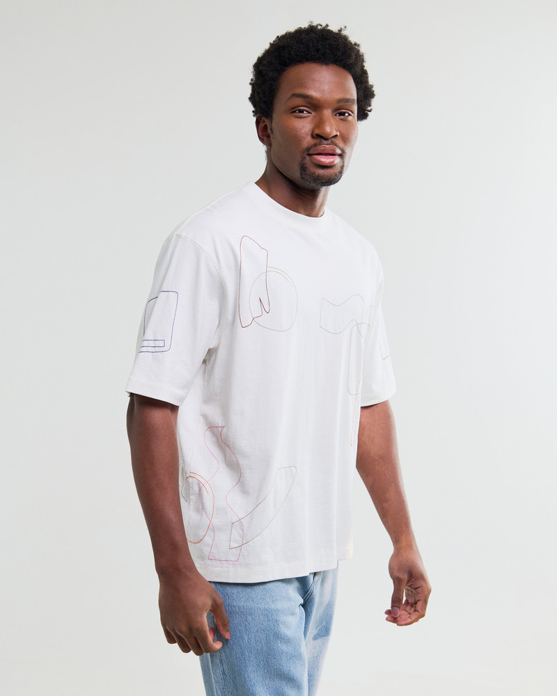 Wax London Milton - Ecru Organic Cotton Embroidered Shapes T-Shirt outlook