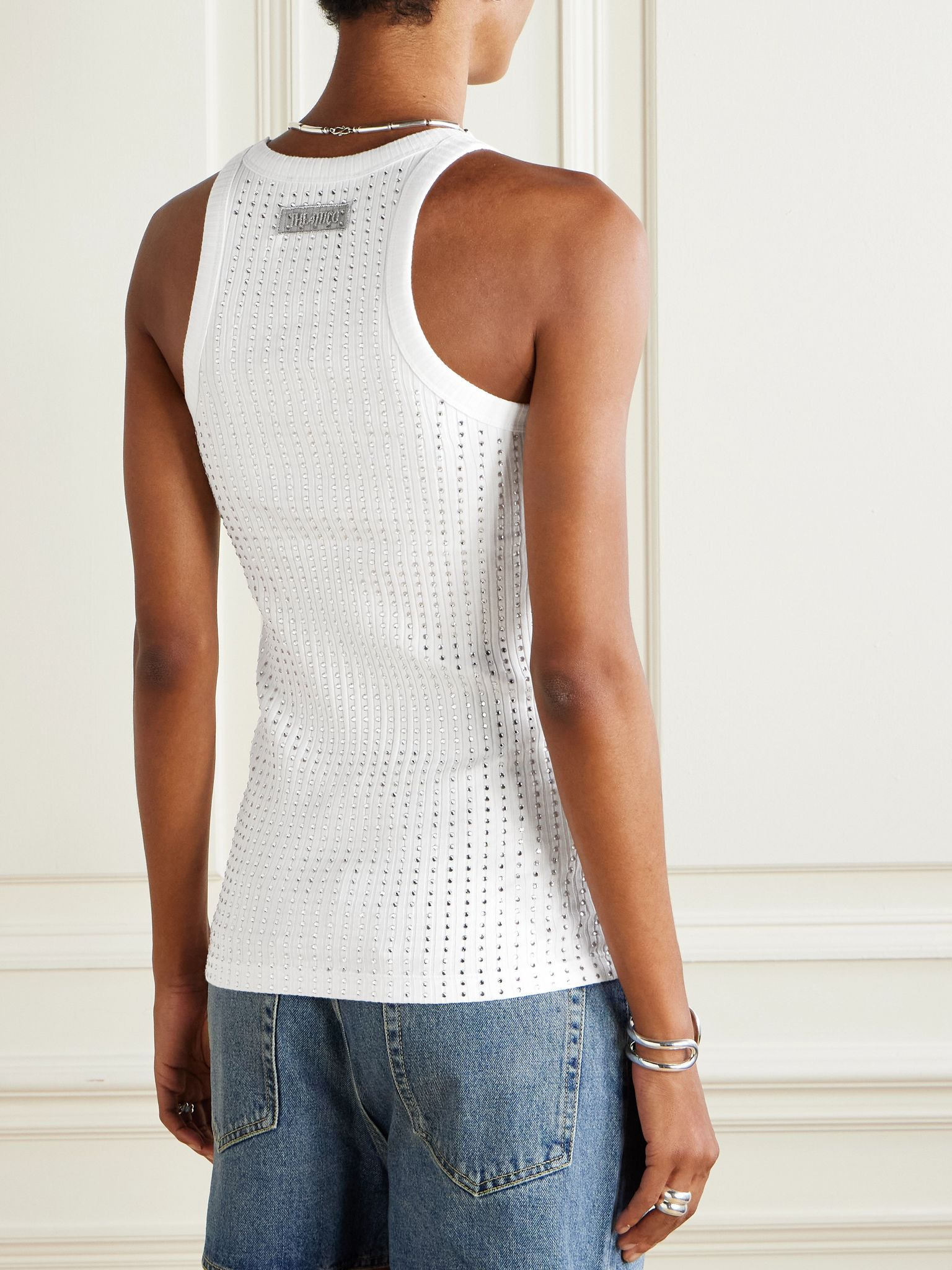 Crystal-embellished cotton tank top White - 4