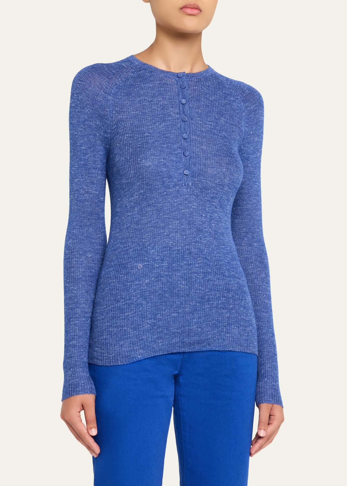 Anges Cashmere Rib Henley Sweater - 4