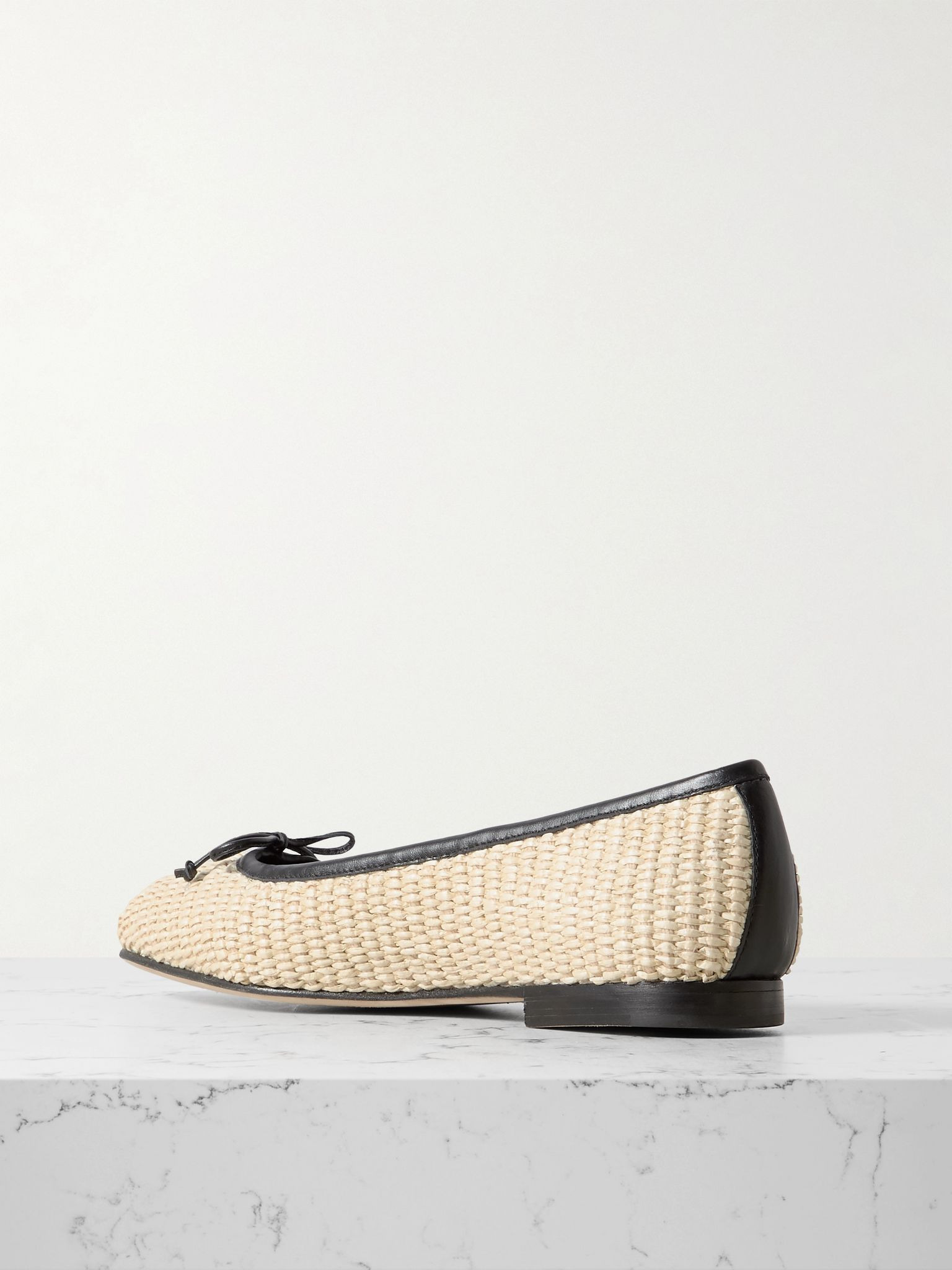 Veralli leather-trimmed raffia ballet flats Cream - 3