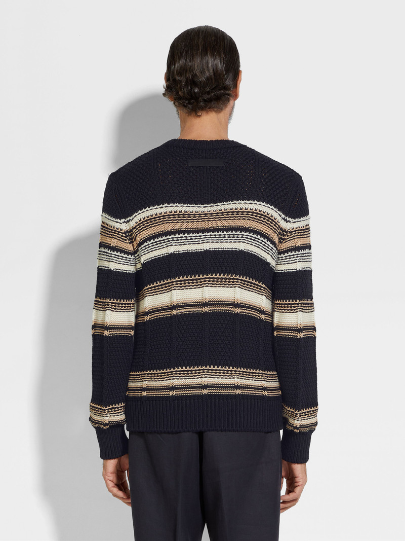 NAVY BLUE WHITE AND LIGHT BEIGE COTTON SILK AND LINEN CREWNECK 5