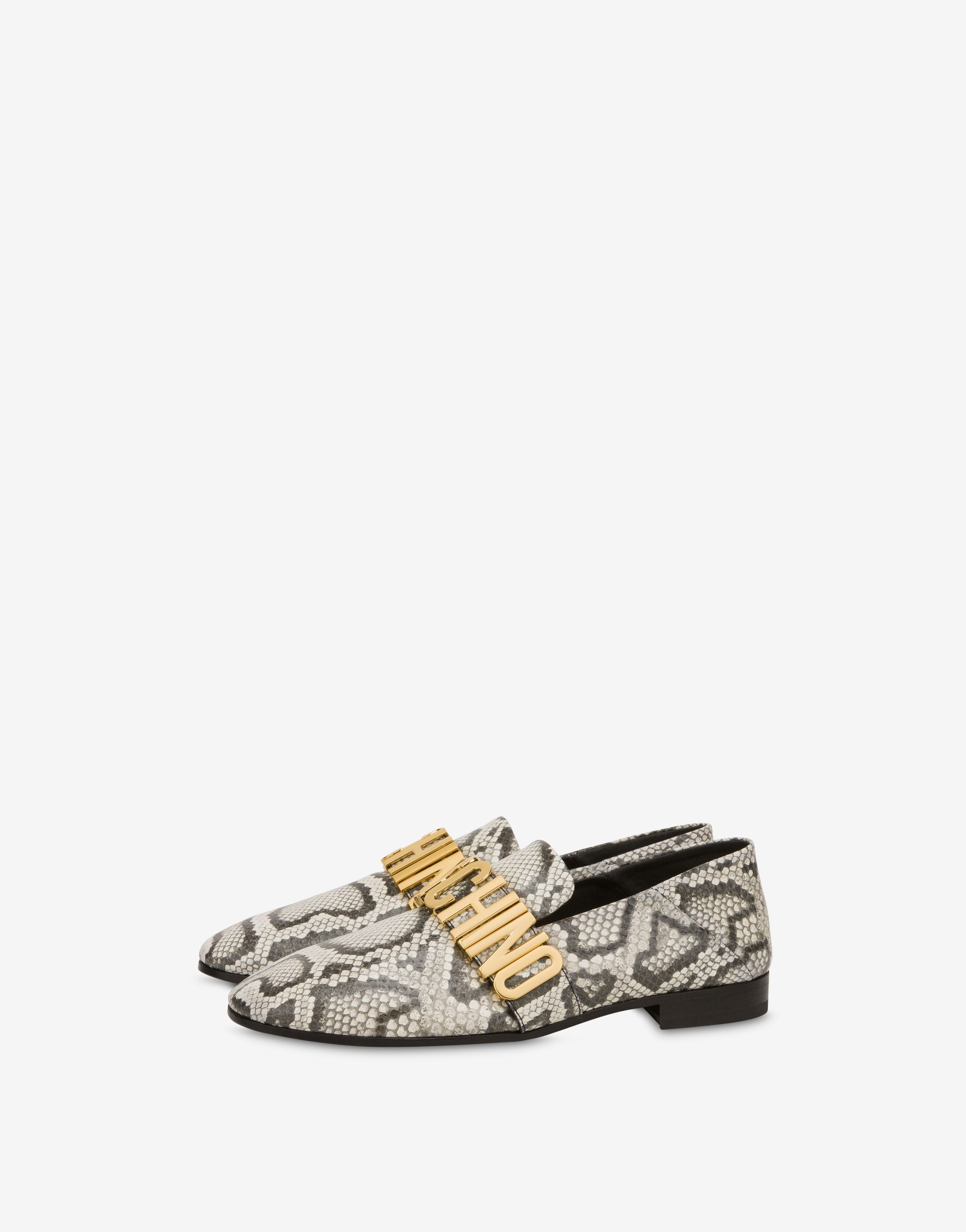 MAXI LETTERING PYTHON-PRINT LOAFERS - 1