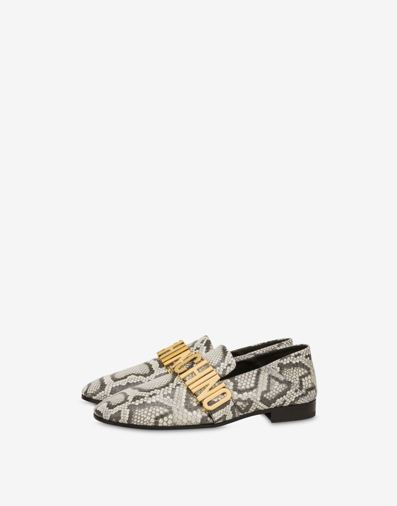 MAXI LETTERING PYTHON-PRINT LOAFERS 1