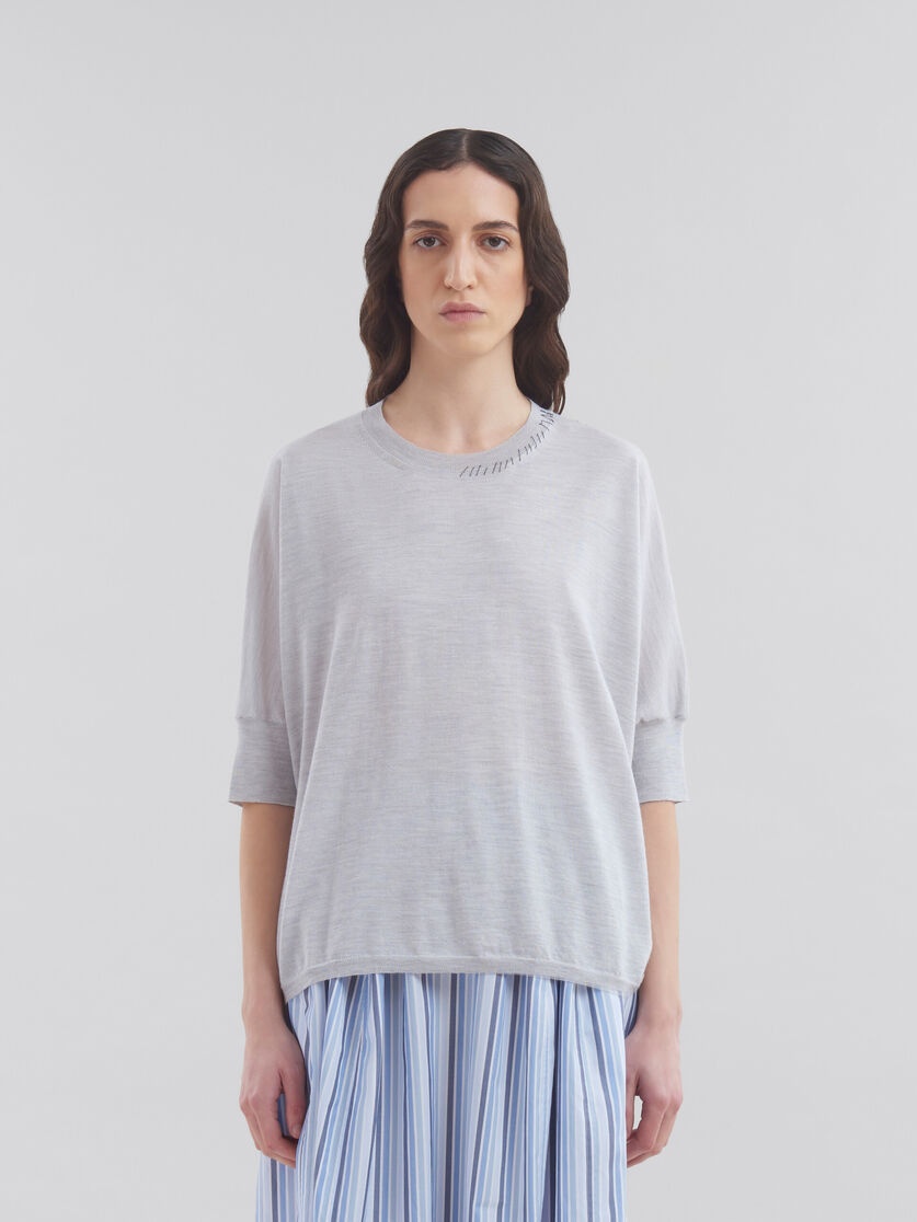 BLUE WOOL-SILK HALF-SLEEVE JUMPER WITH MARNI MENDING - 2