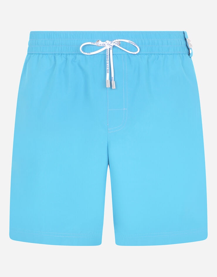 Mid-length swim trunks with metal DG logo - 1