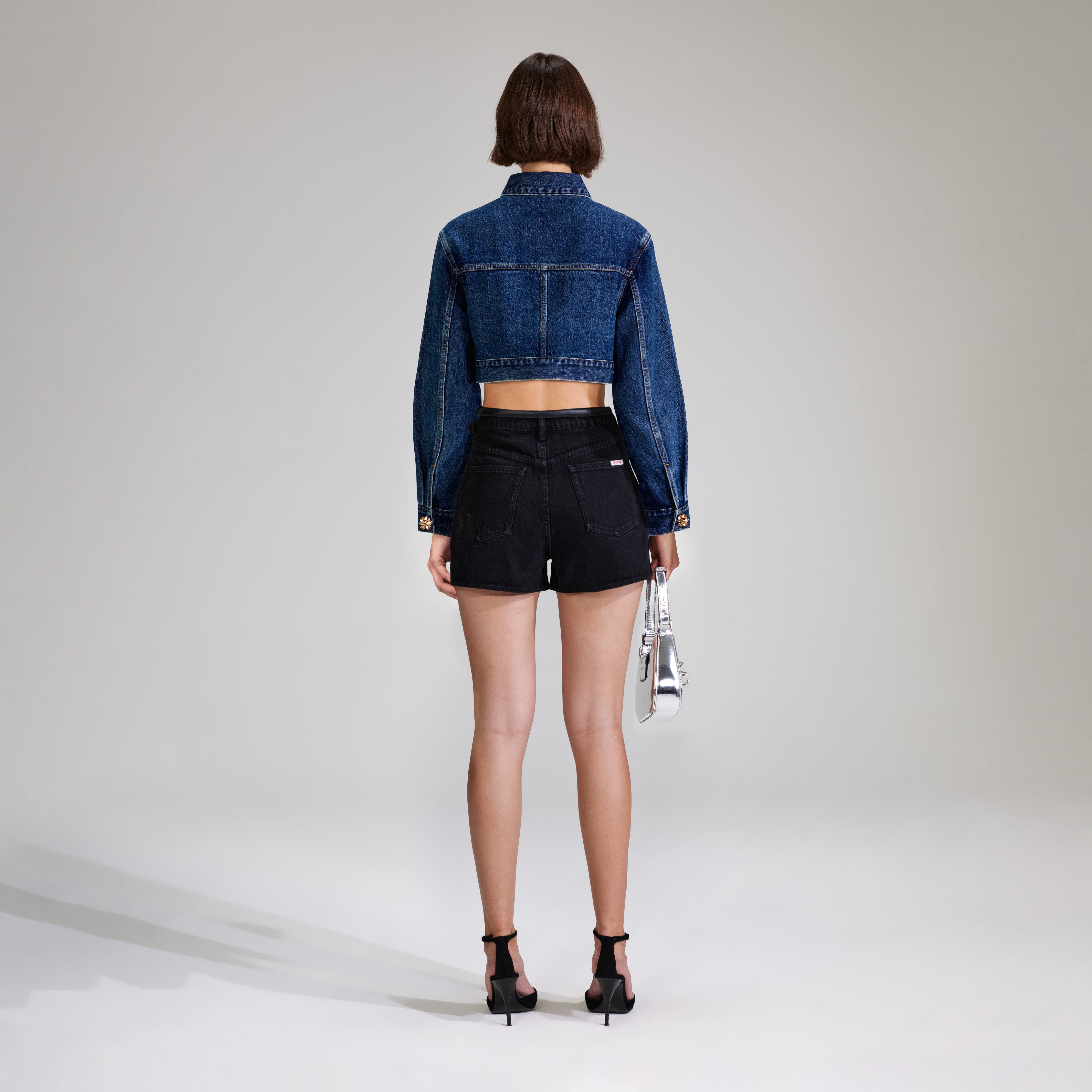 Black Denim High Rise Short - 3