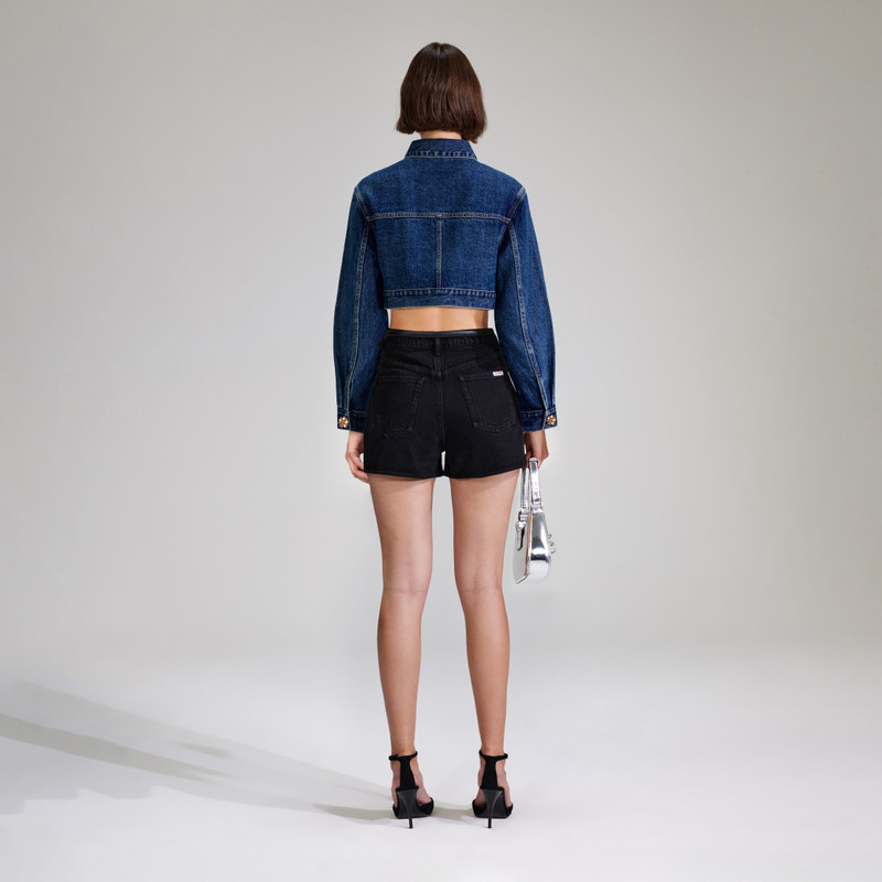 self-portrait Black Denim High Rise Short outlook