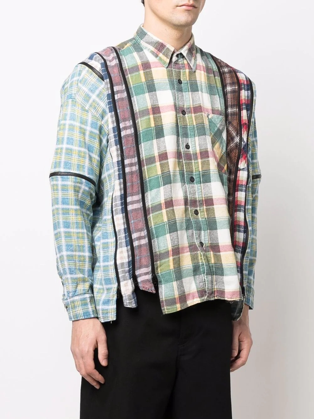 patchwork check-print shirt - 3