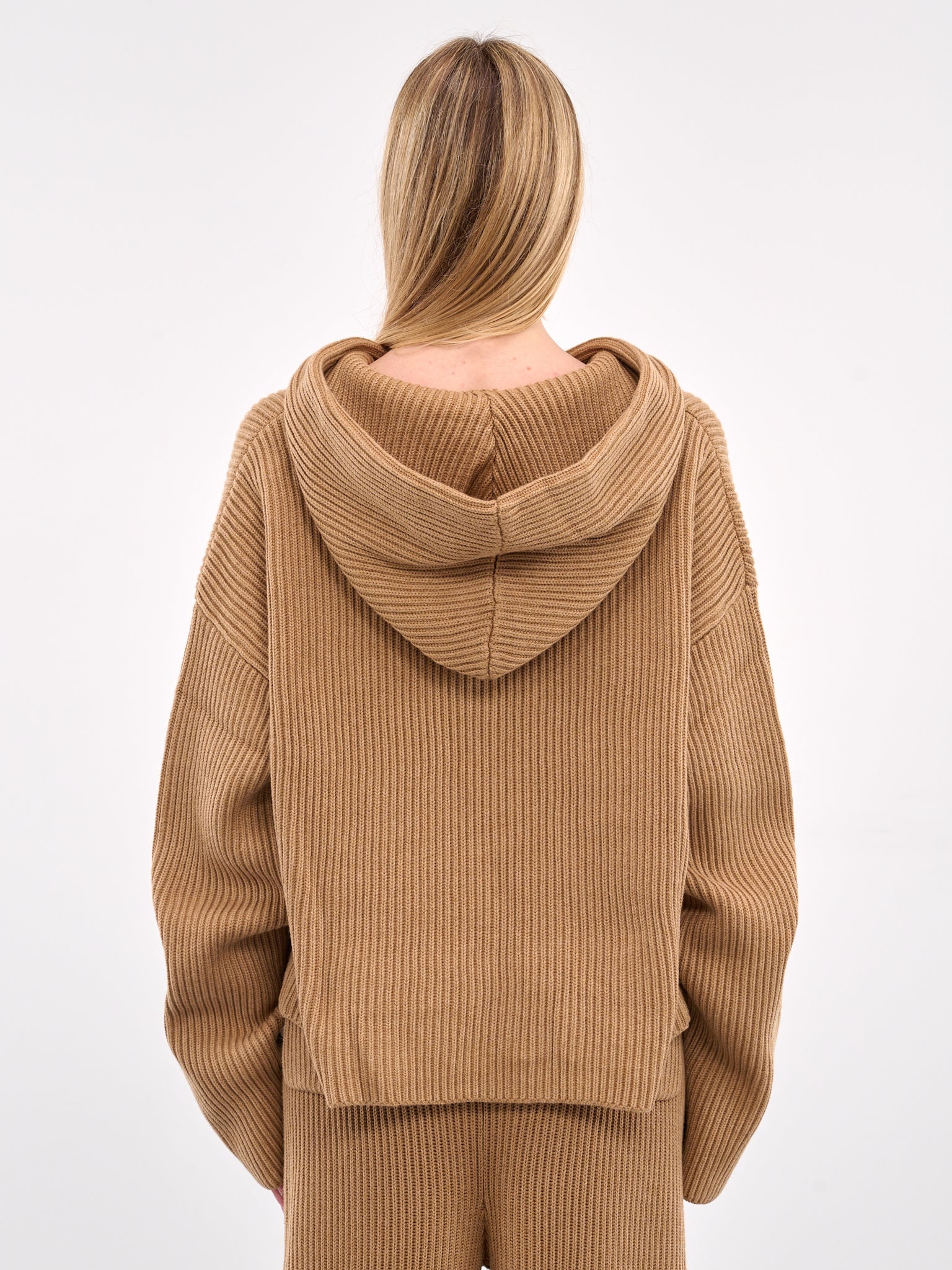 Zip-Up Ribbed Knit Hoodie - 3