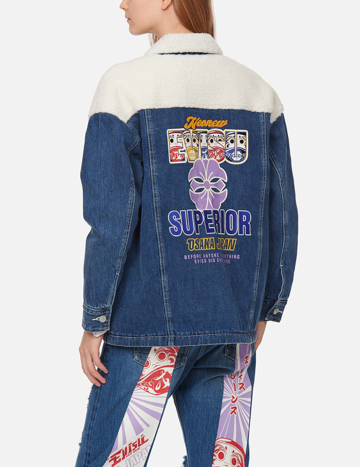 KAMON PRINT SHERPA MIXED DENIM SHIRT JACKET - 3