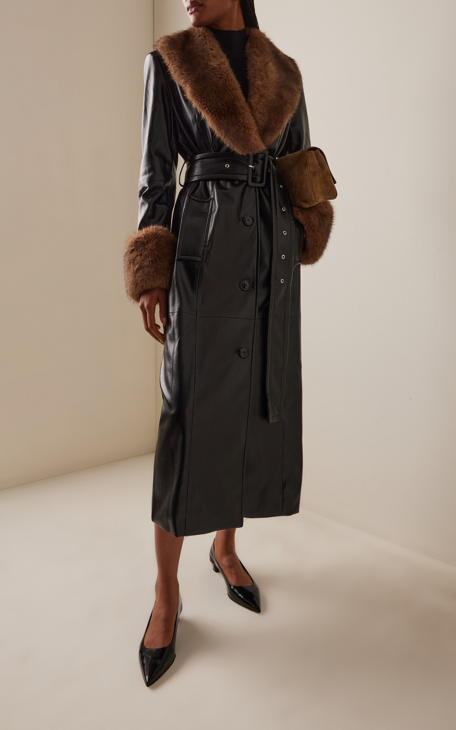 Estella Faux Shearling-Trimmed Vegan Leather Coat black - 2