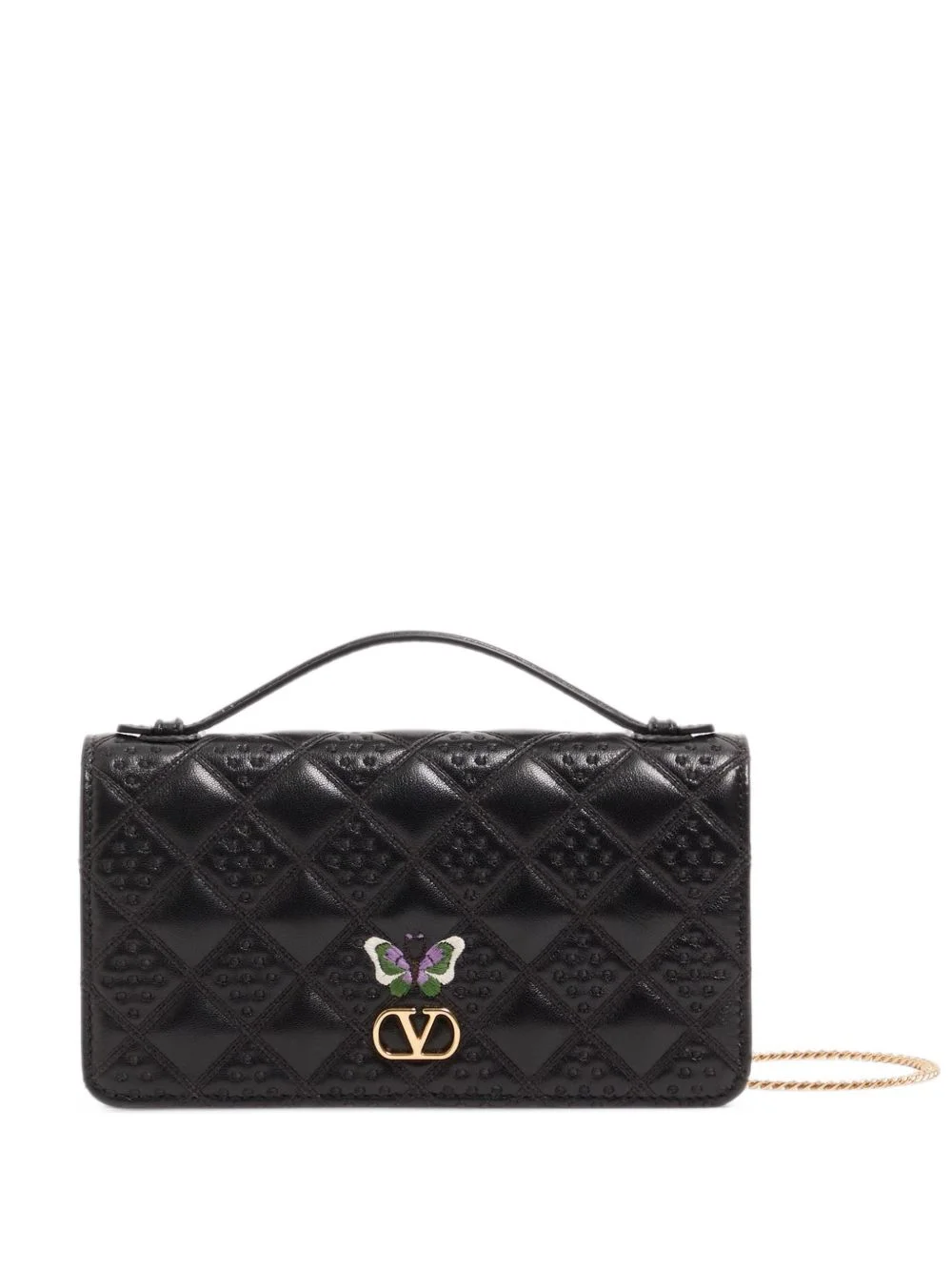 Flutterby chain wallet in shiny nappa leather with butterfly embroidery - 1