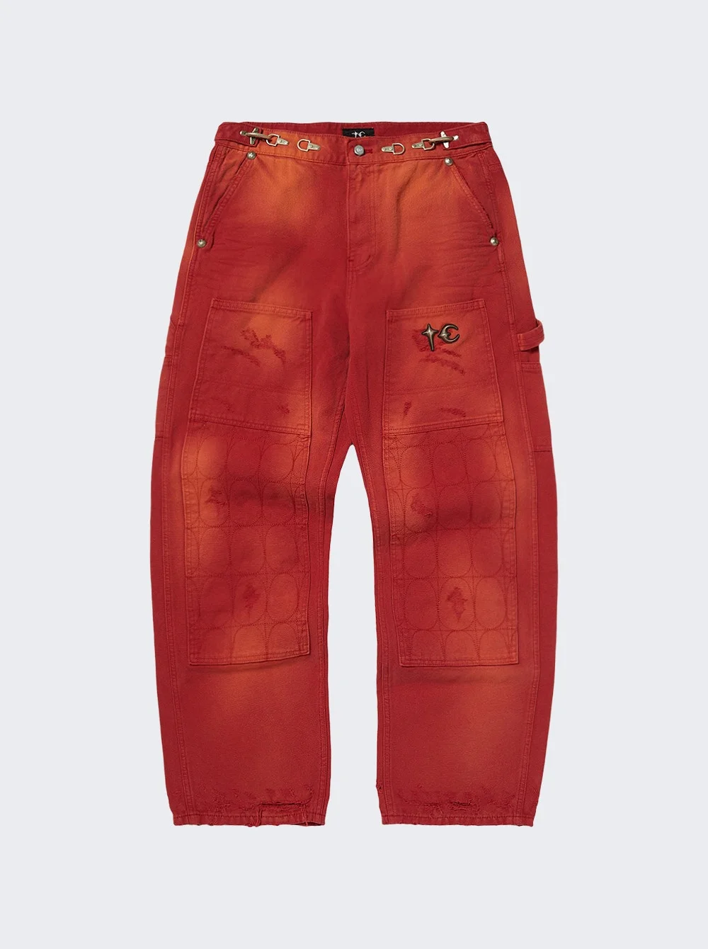 Two Tone Washed Pants Red - 1