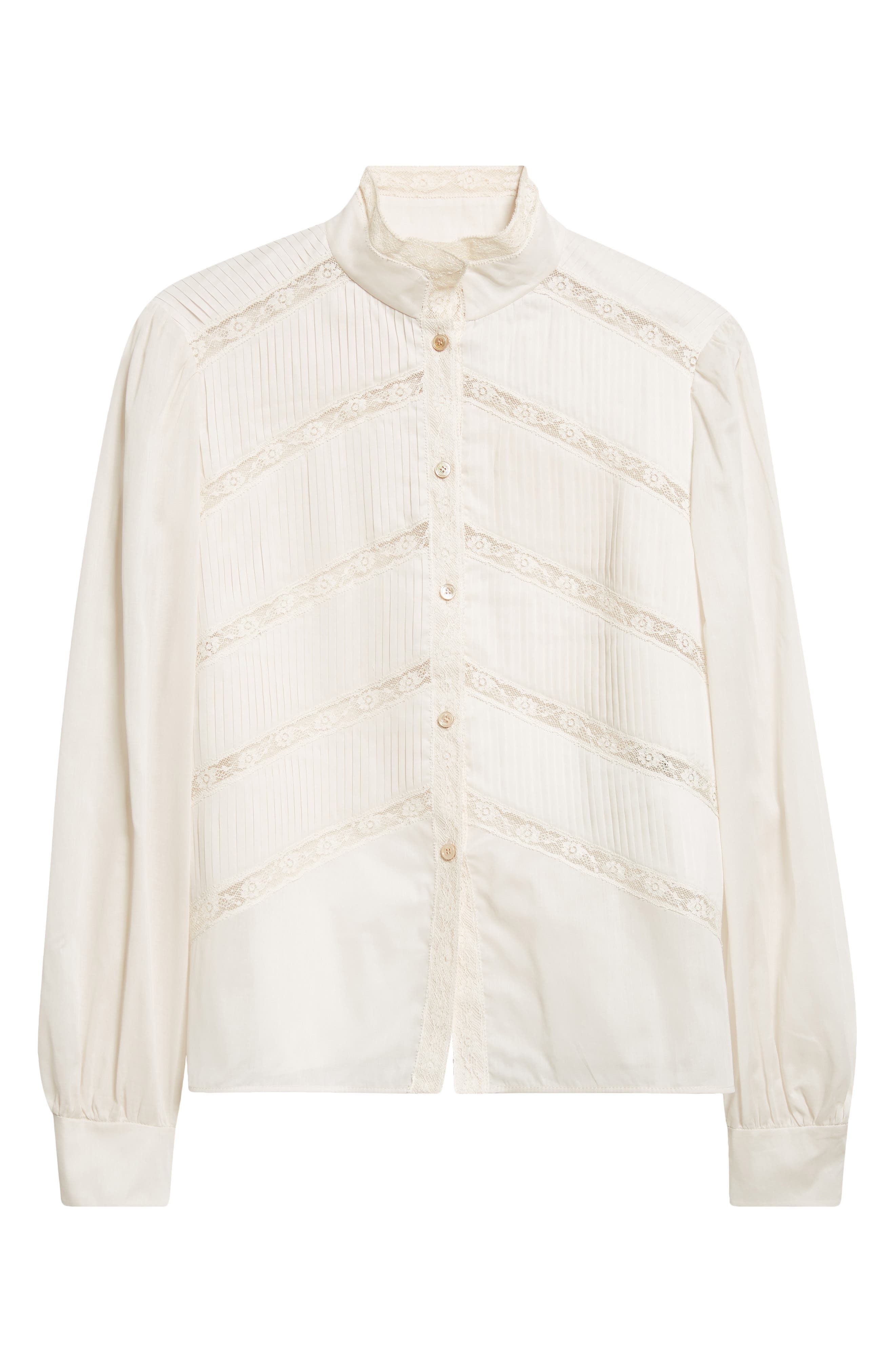 Valentino Garavani Lace Inset Silk Organza Shirt in Sand at Nordstrom - 6