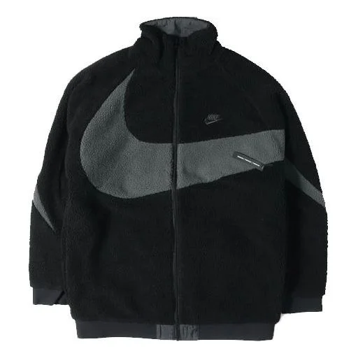 Nike Zipper Stand Collar polar fleece Large Logo Reversible Casual Jacket Black AJ2701-011 - 1