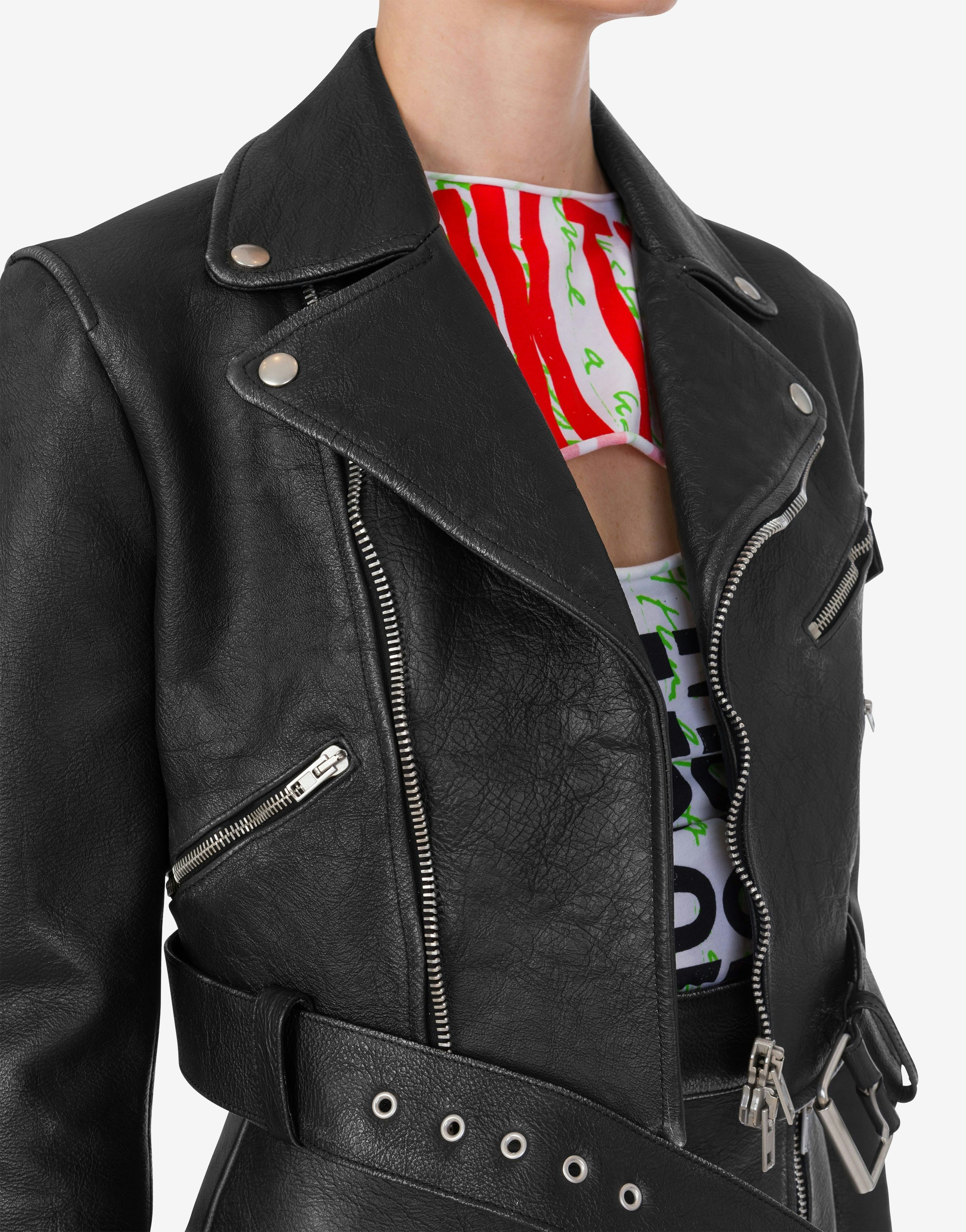 CROPPED BIKER JACKET IN HEAVY NAPPA LEATHER - 4