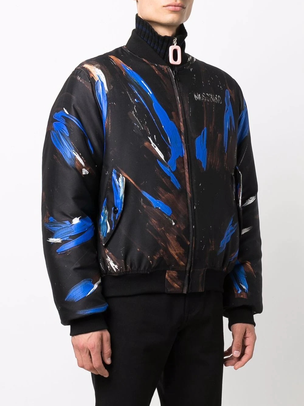 logo paint print bomber jacket - 3