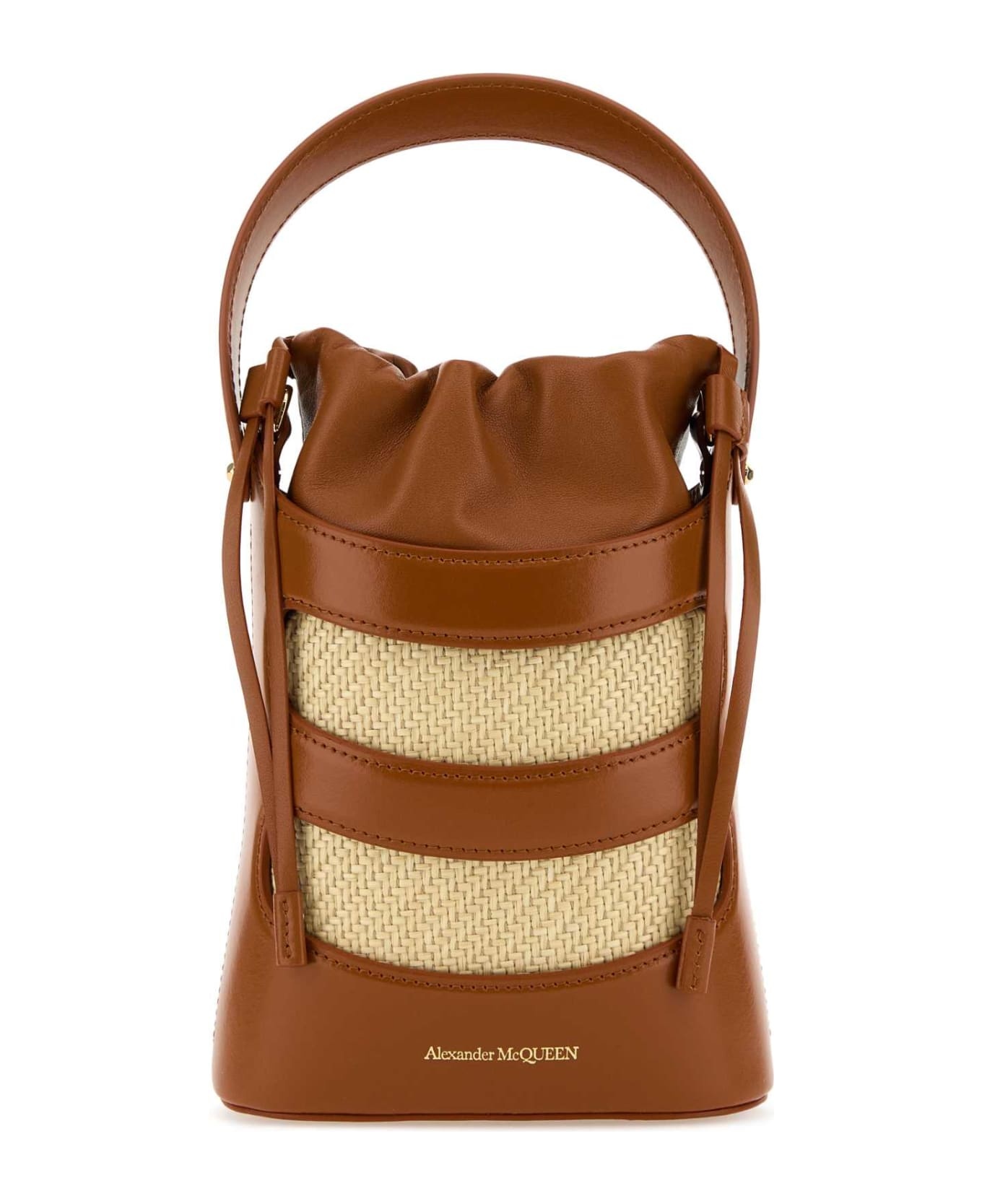 Two-tone Leather And Raffia Mini The Rise Bucket Bag - 1