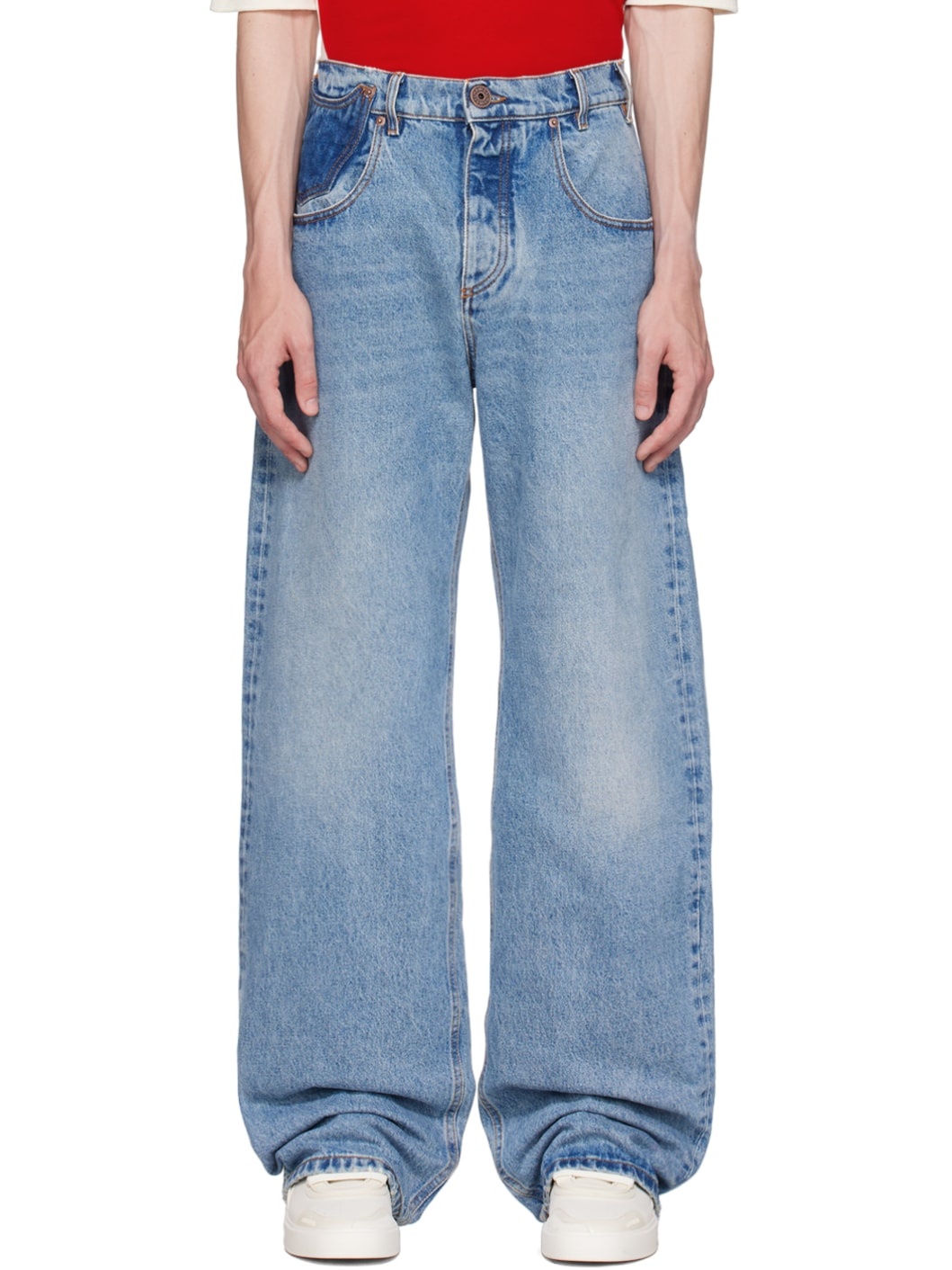 Blue Contrasted Pocket Jeans - 1