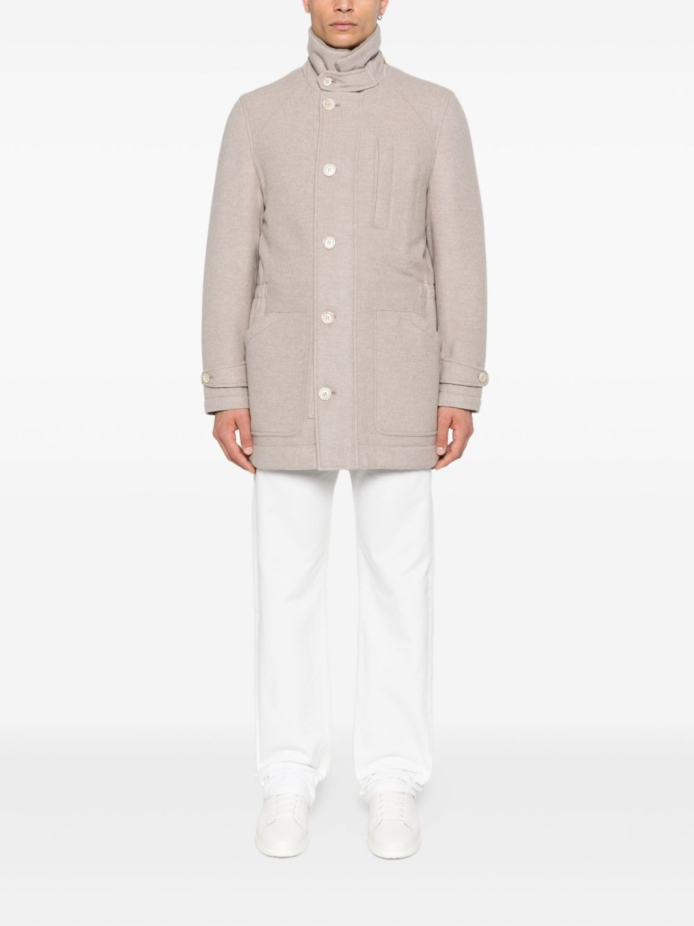 trimmed-collar single-breasted coat - 2