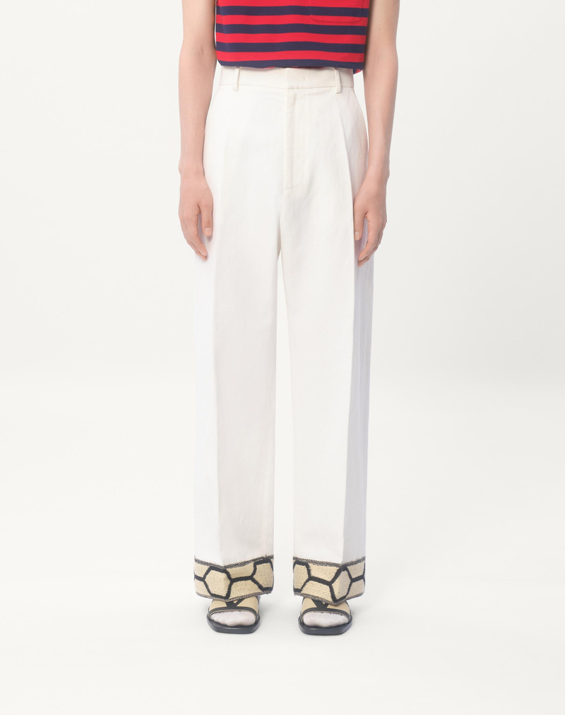 COTTON AND LINEN PANTS WITH JACQUARD HEM 4