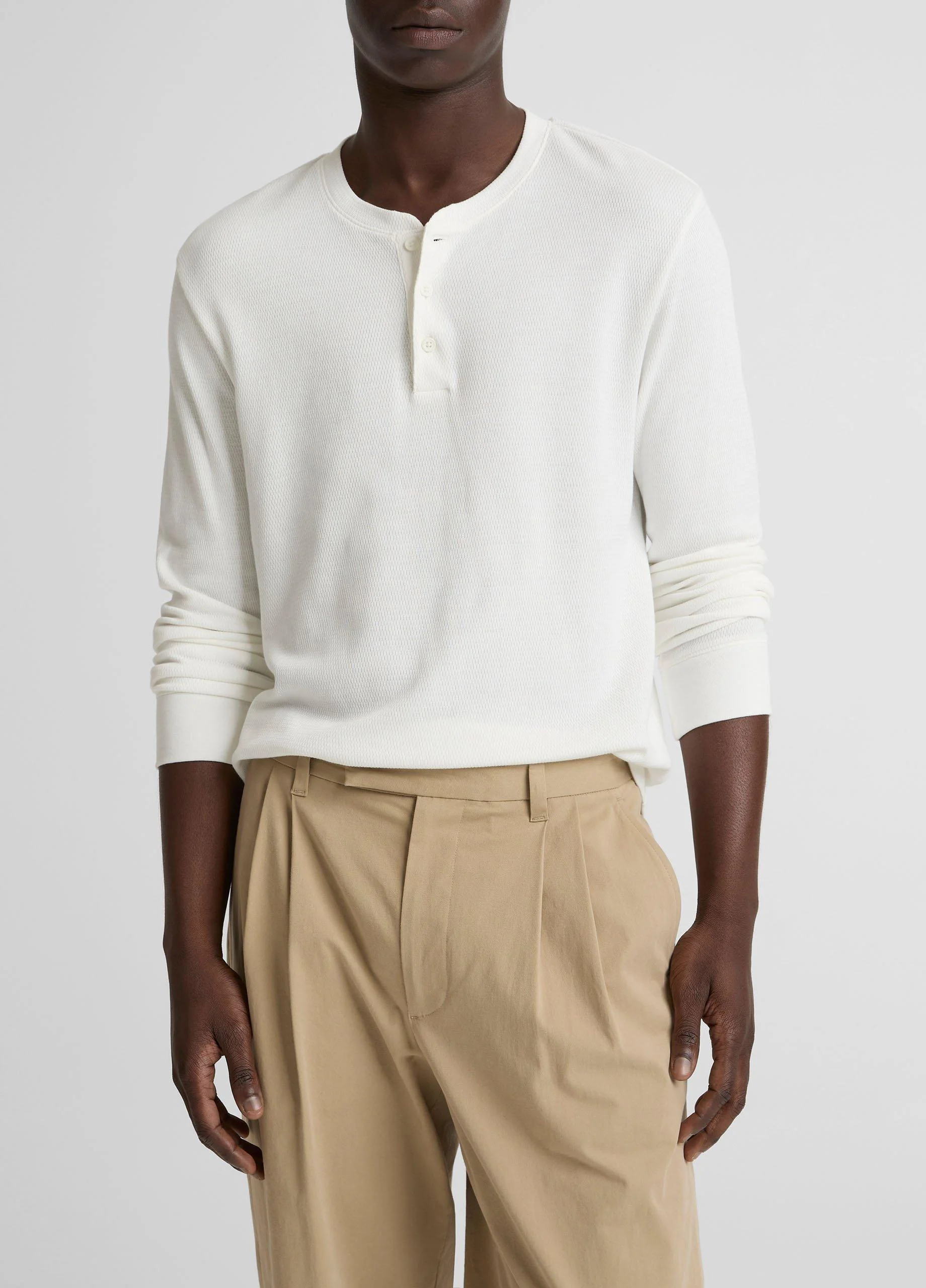 Jacquard-Rib Cotton Henley - 1