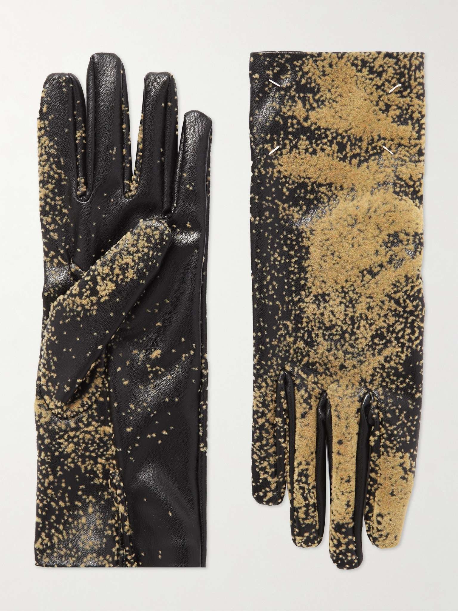Flocked Faux Leather Gloves - 1