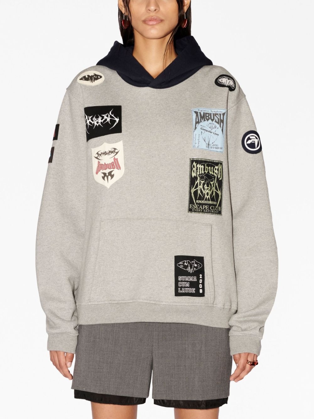 logo-patchwork cotton hoodie - 2