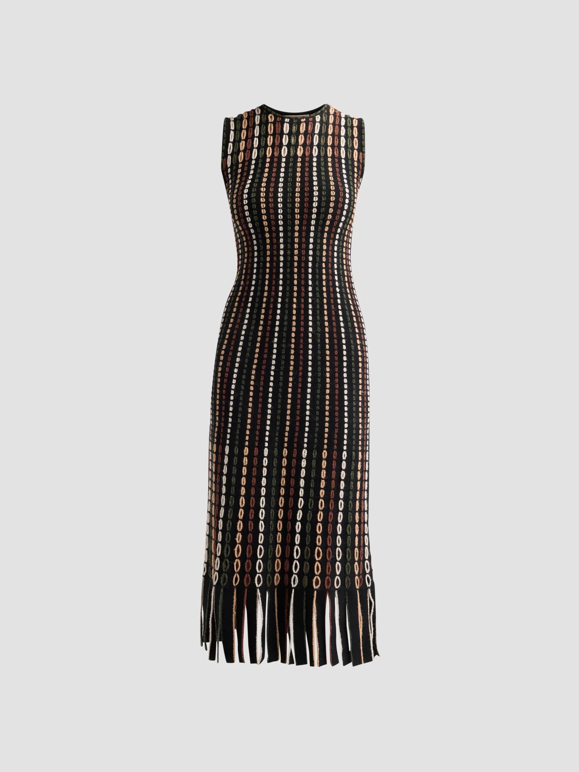 Women's Amina Fringed Float-Stitch Knit Wool-Blend Midi Dress - Noctis - 1
