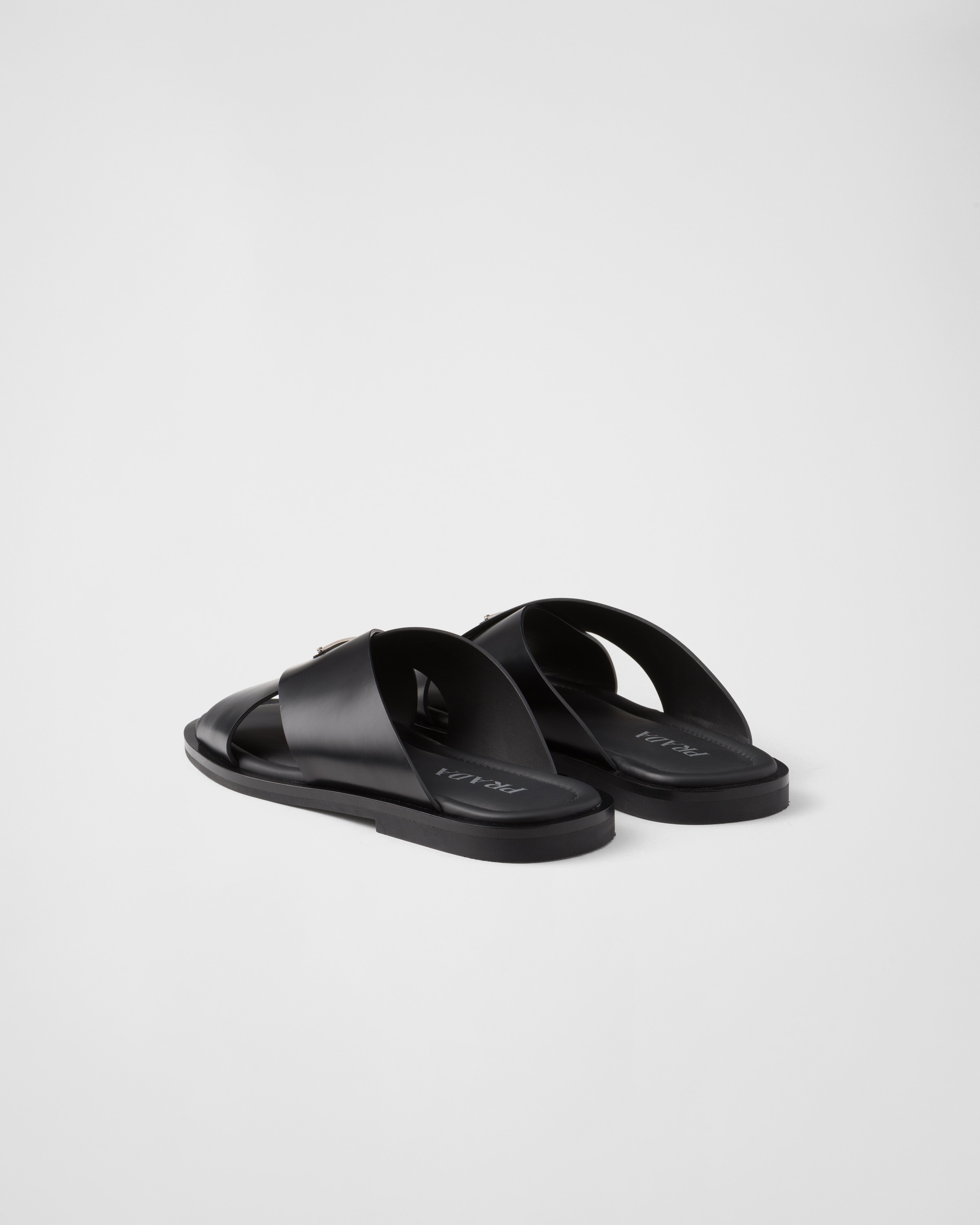 Brushed leather crisscross slides - 4