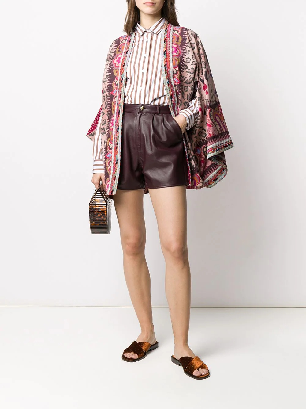 pleated leather shorts - 2