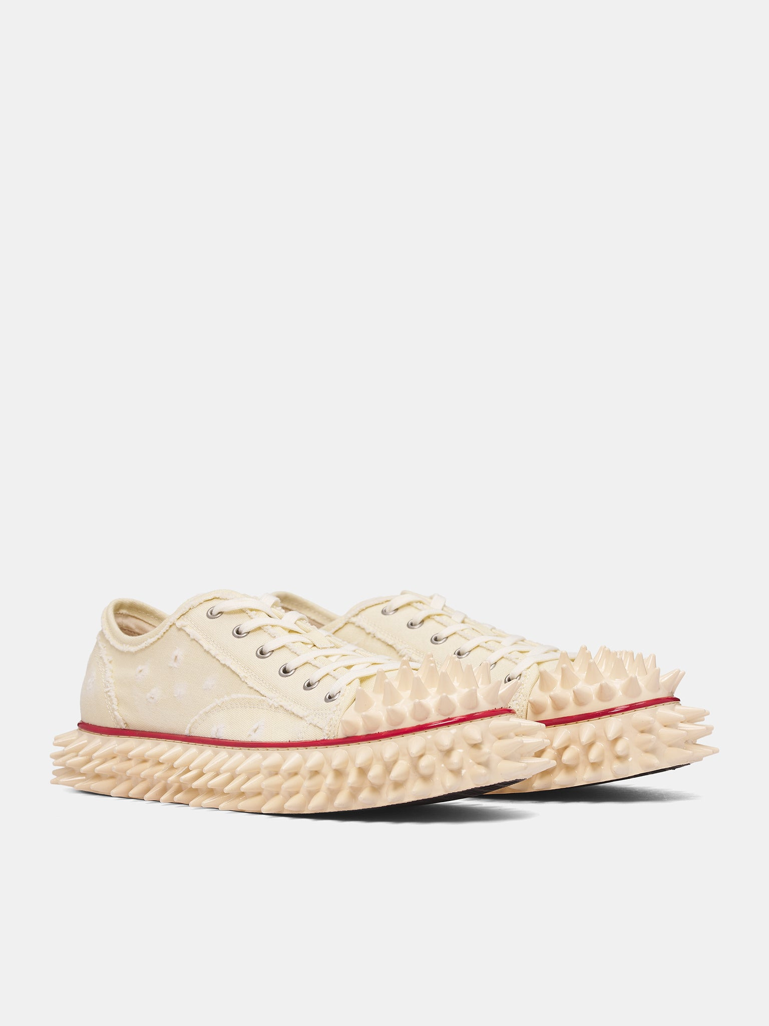 White Canvas Spiky Sneakers - 2