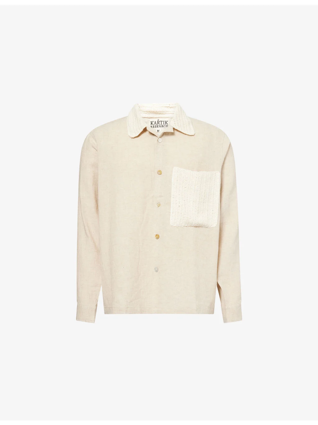 Crochet Pocket Long-Sleeve Cotton Shirt - 1