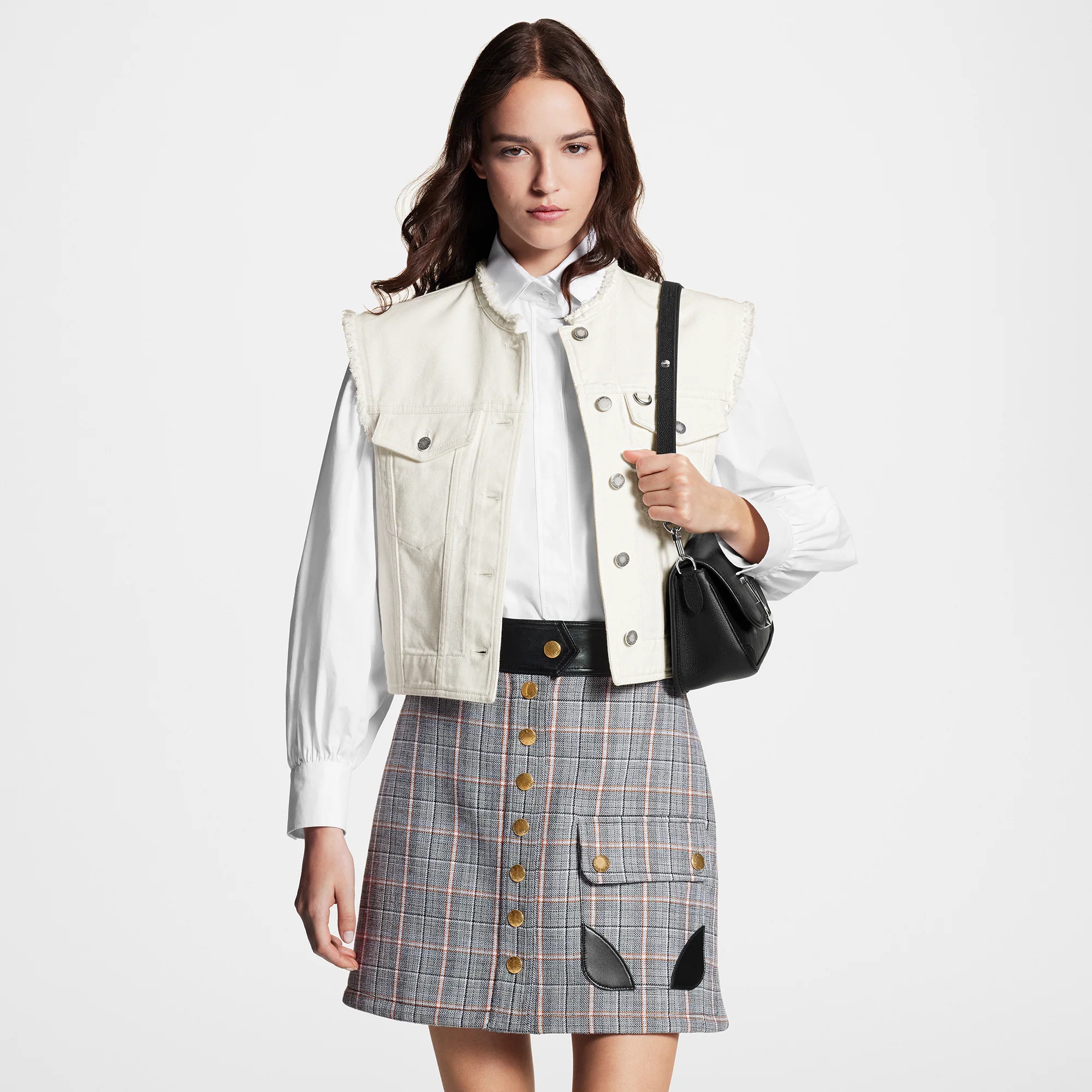 Leather Trim Check Mini Skirt - 5