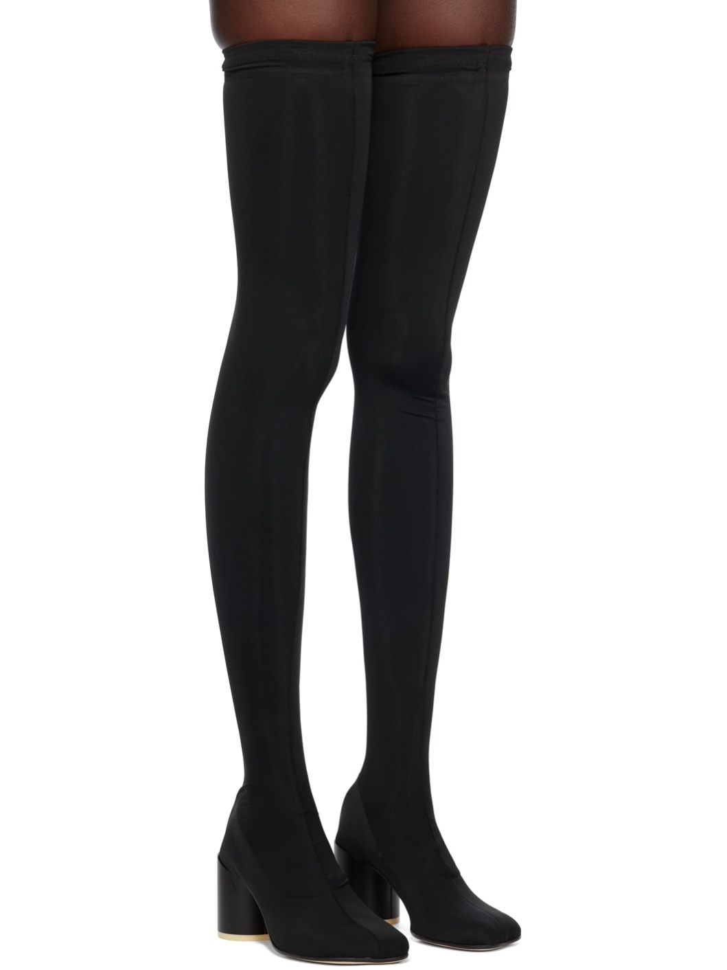 Black Thigh-High Sock Boots - 4
