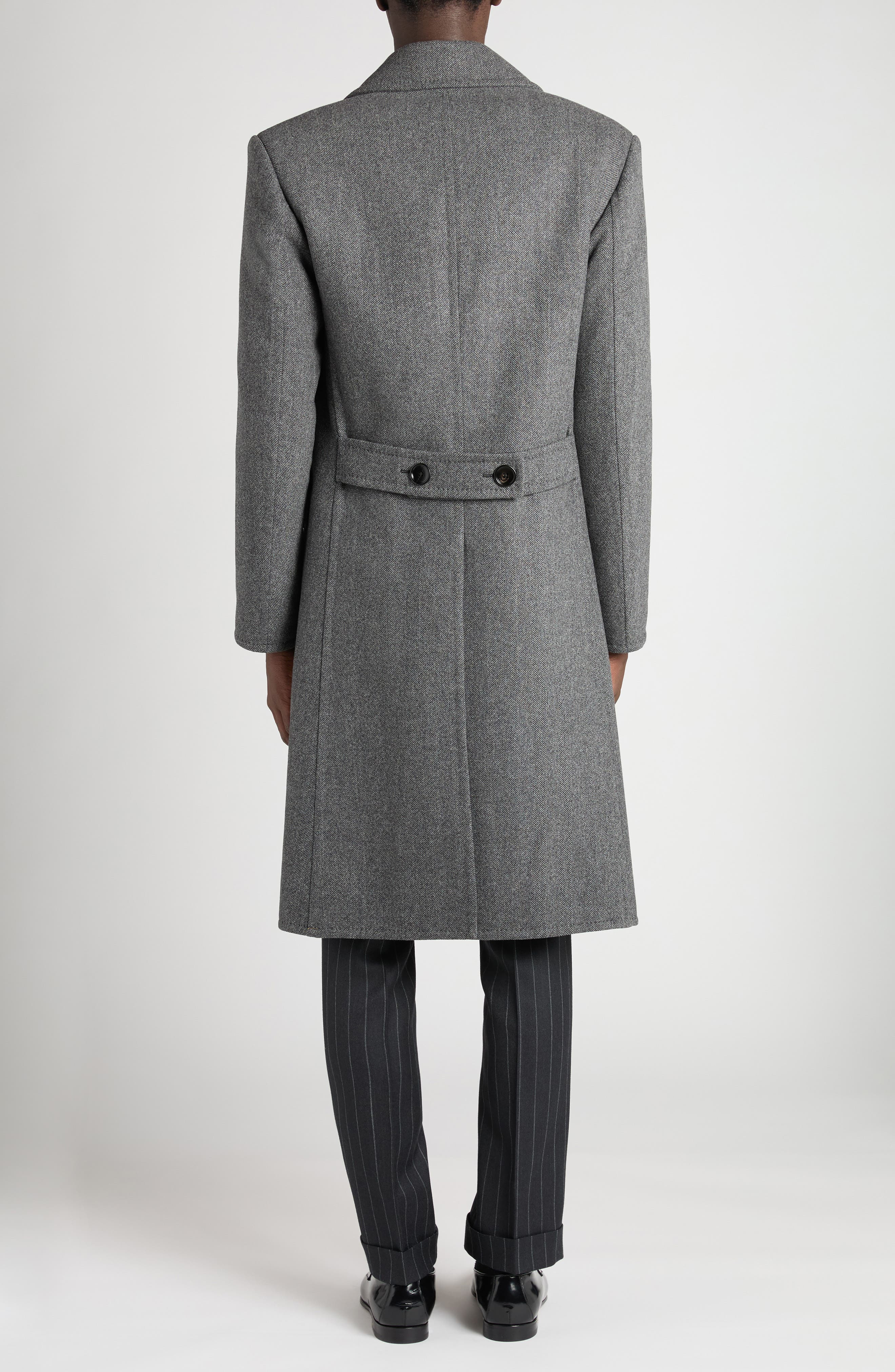 TOM FORD Double Breasted Grey Wool Herringbone Overcoat in Combo Dark Grey/Black at Nordstrom - 3