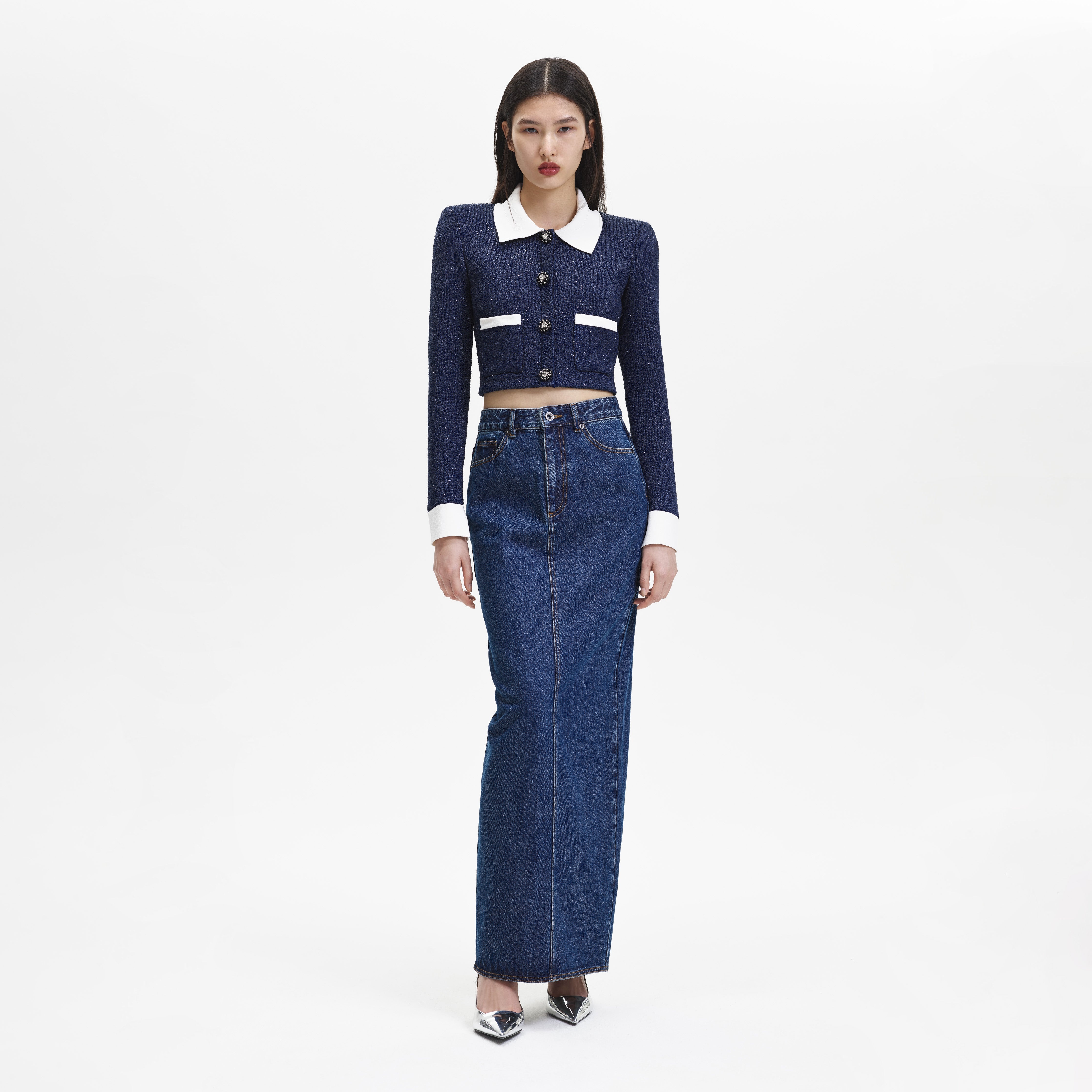 ジャケット SELF PORTRAIT CONTRAST COLLAR CARDIGAN Self-Portrait Contrast-Collar Cardigan | Harrods UK
