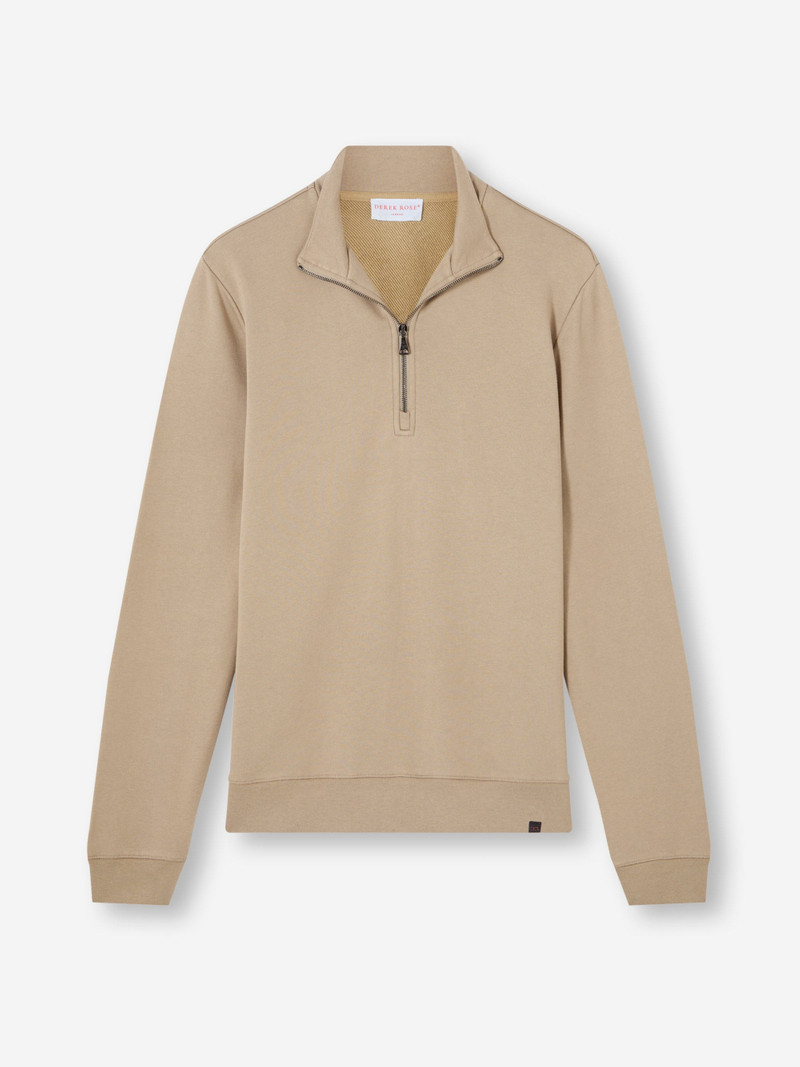 Derek Rose Men's Half-Zip Pullover Quinn Cotton Modal Taupe outlook